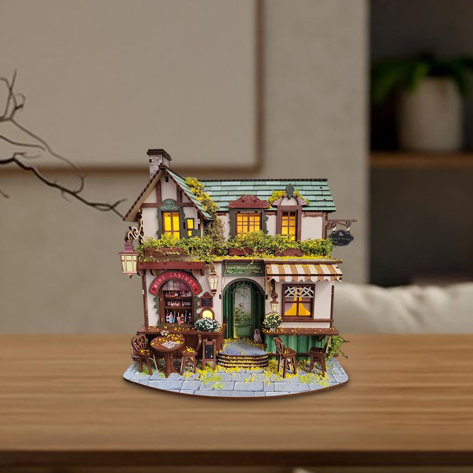 harayaa Kit Fai da Te in Miniatura per Case delle Bambole con Accessori, Decorazioni Creative per la casa con luci, casa delle Bambole Fatta a Mano per