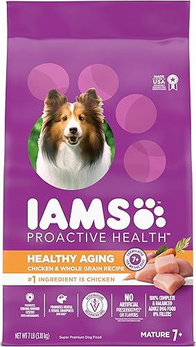 IAMS Alimento seco para perros adultos de edad saludable para perros maduros y mayores con pollo real bolsa de 7 libras