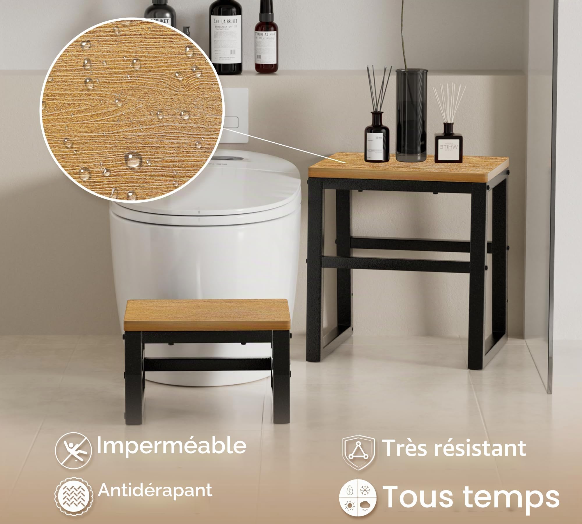 Marchepied à 2 marches empilables pour adultes et enfants, tabourets de cuisine imperméables en polyéthylène haute densité avec dessus antidérapant, repose-pieds très résistant, supporte jusqu'à 230