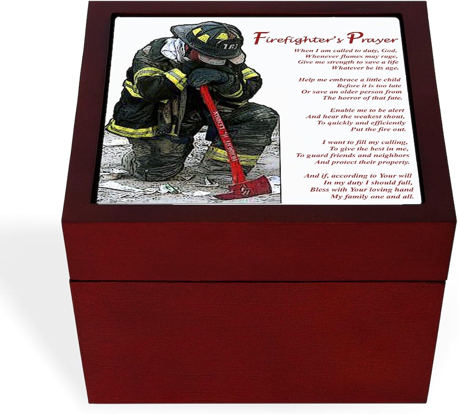 CafePress Firefighter Prayer Memory Keepsake Jewelry Box, 5"x5"x3.75"