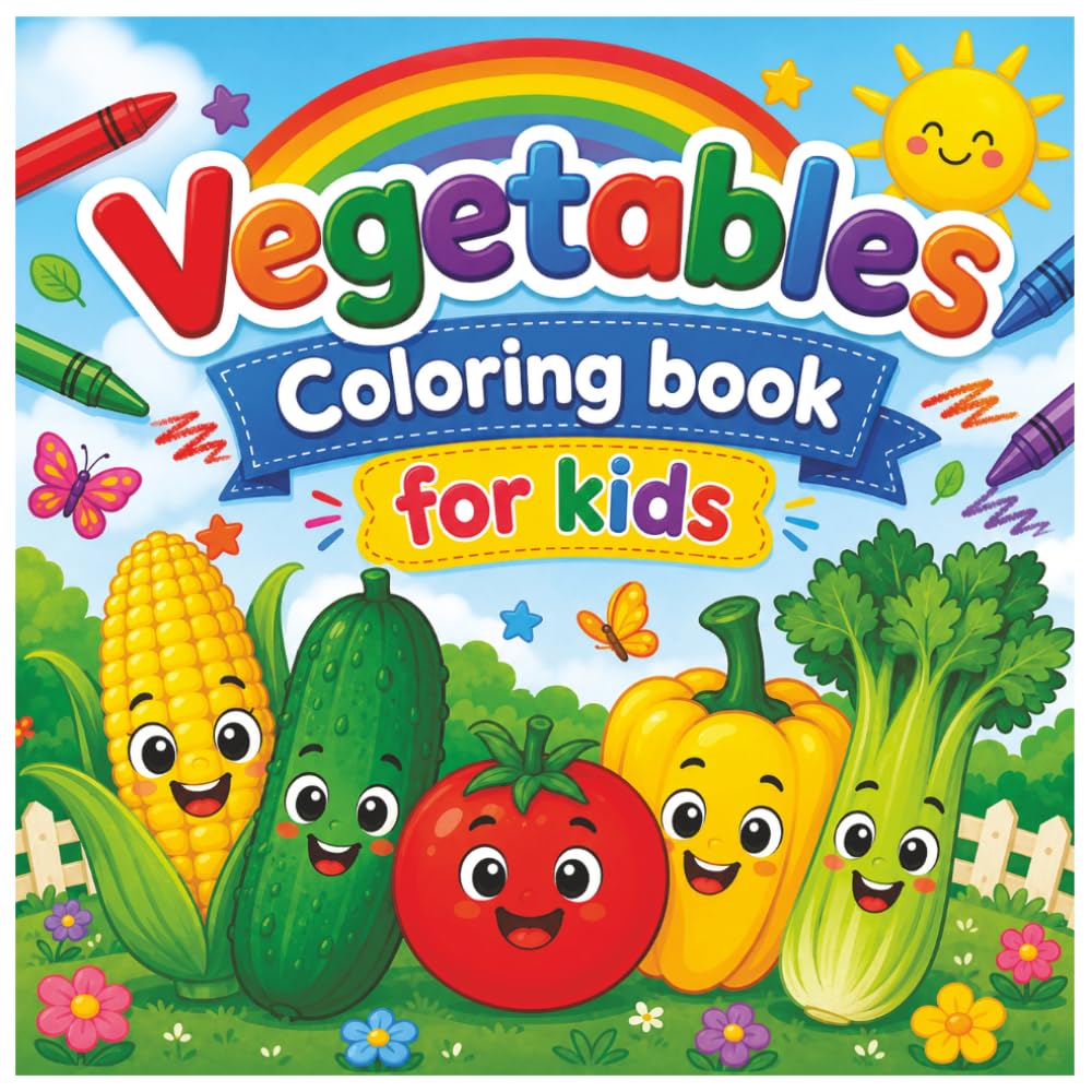 Vegetables Coloring Book for Kids: Fun and Easy Coloring Pages with Cute Veggie Characters for Toddlers, Preschoolers, and Ages 4-8