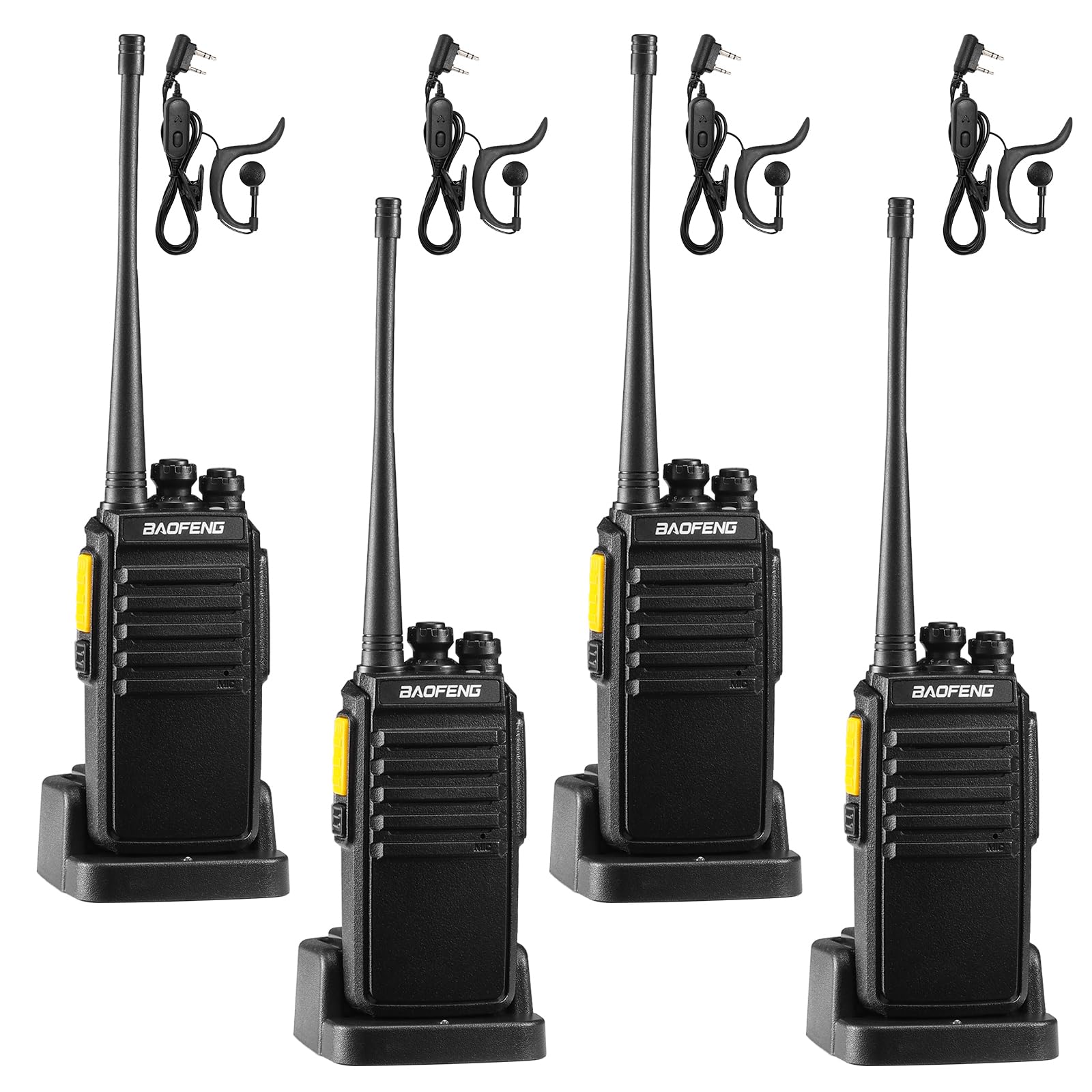 BAOFENG V1D Walkie Talkies for Adults, Long Range UHF Two Way Radio Business Radio with USB-C Rechargeable Battery, Earpieces, Noise Reduction, Radio Sync, Privacy Encryption, VOX [4 Packs]