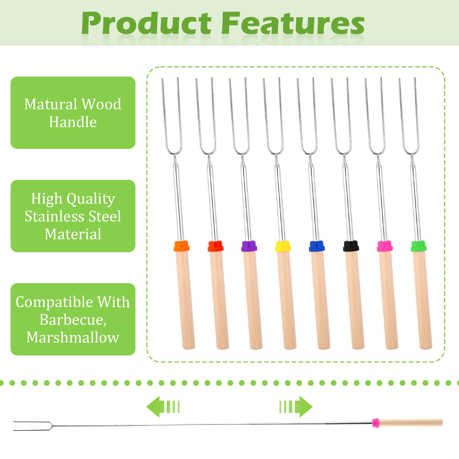 Brochettes Télescopiques en Acier Inoxydable pour BBQ, Marshmallow, Camping – Accessoire Barbecue