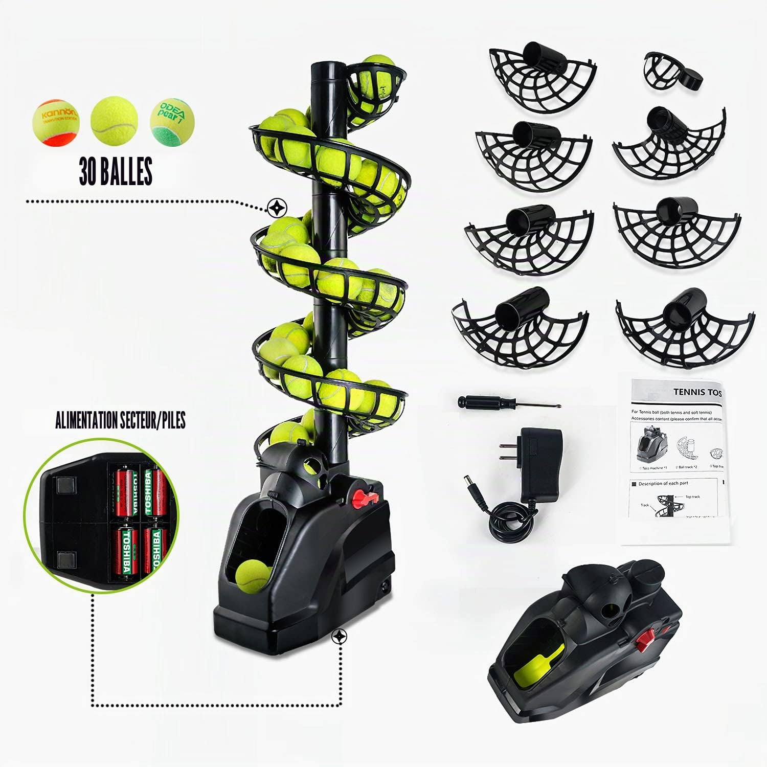 Lanceur De Balle Tennis 30 Balls Machine De Tennis Débutants Entraîneurs AC Batterie Câble USB