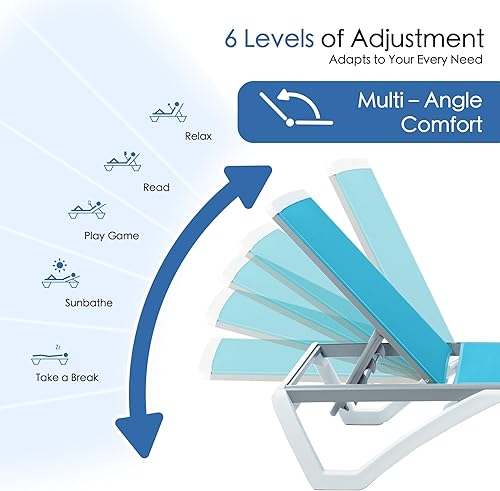 Miniatura 4 de Kozyard Tumbona para exteriores, tumbona ajustable para patio con marco de aluminio y patas de resina, tela de textileno para piscina, patio trasero