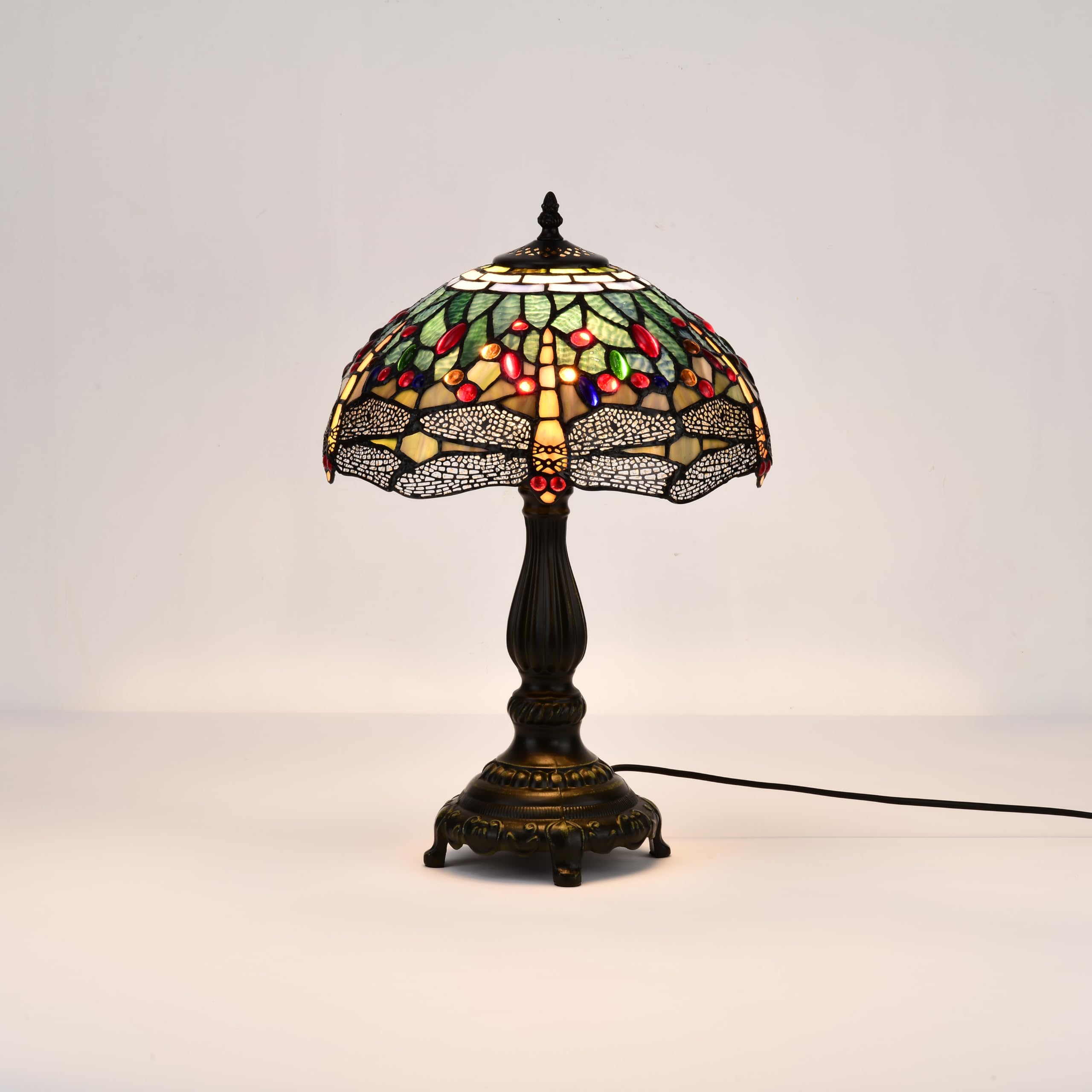 BELOFAY Tiffany Lamps, Stained Glass Handmade Tiffany Vintage Bedside Table Lamps for Living Room, Bedroom, and Lounge (12 Inches, Dragonfly Tiffany Lamp)
