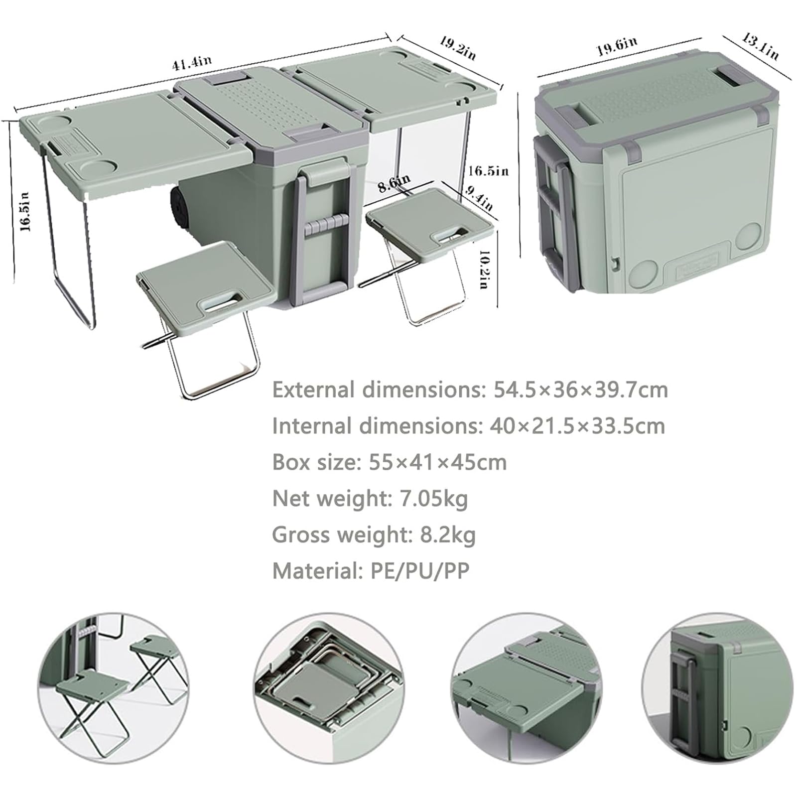 Dispositivo di Raffreddamento Multifunzione, Scatola Isolante per conservazione e refrigerazione, Tavolo Pieghevole aggiornato e 2 sedie per Picnic, Campeggio, Carrello Pieghevole su Ruote, D