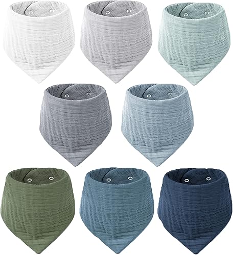 Miniatura 1 de Konssy Baberos de muselina para bebé, paquete de 8 baberos bandana para bebé, 100% algodón, unisex, juego de 8 colores sólidos