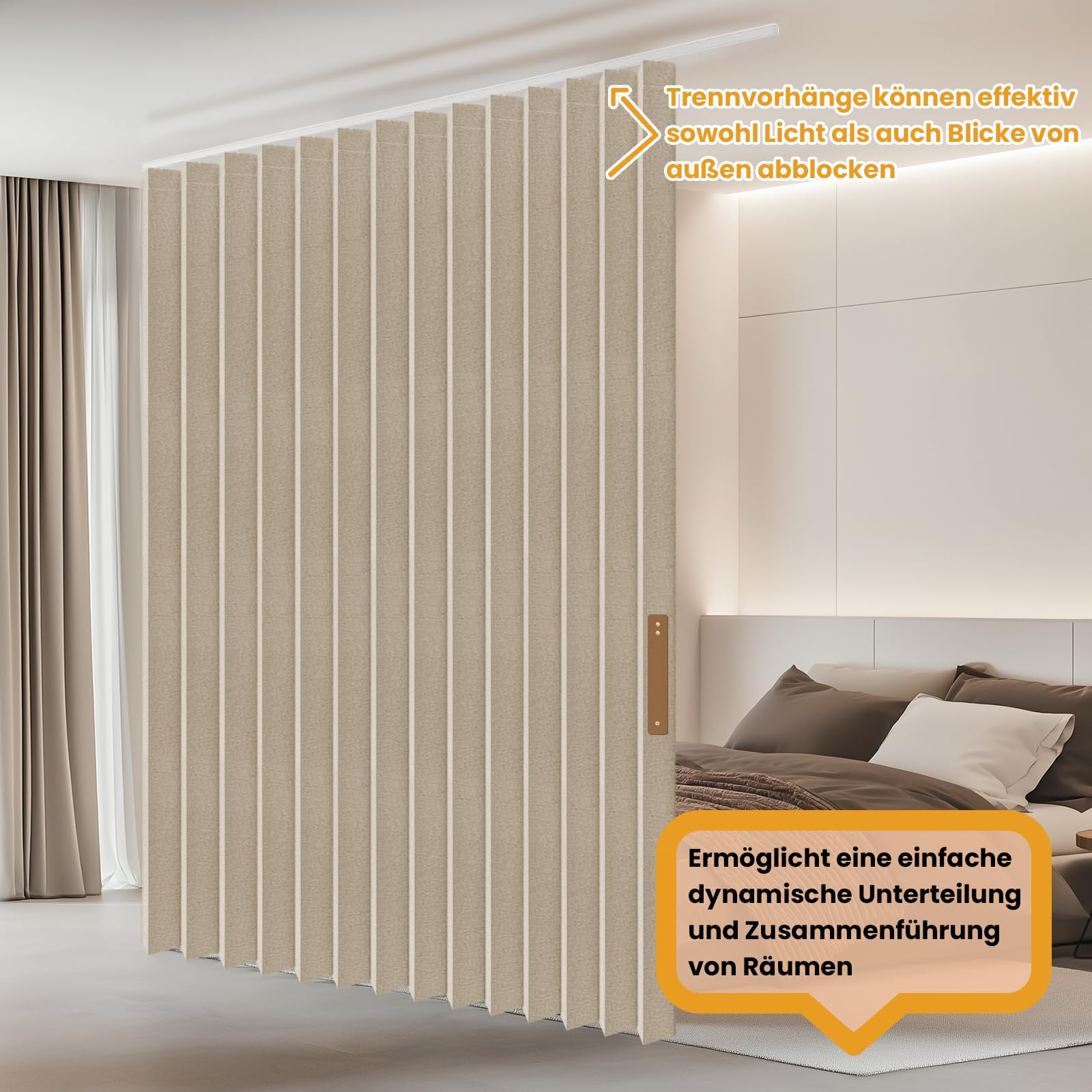 JILRON Raumteiler Vorhang Mit Schienen, 100% Vollschutz - Einzigartiges Akkordeon-Design, Saubere Optik für Schlafzimmer, Abstellraum (Cremefarben-H213 x B254 cm) 1er-Pack