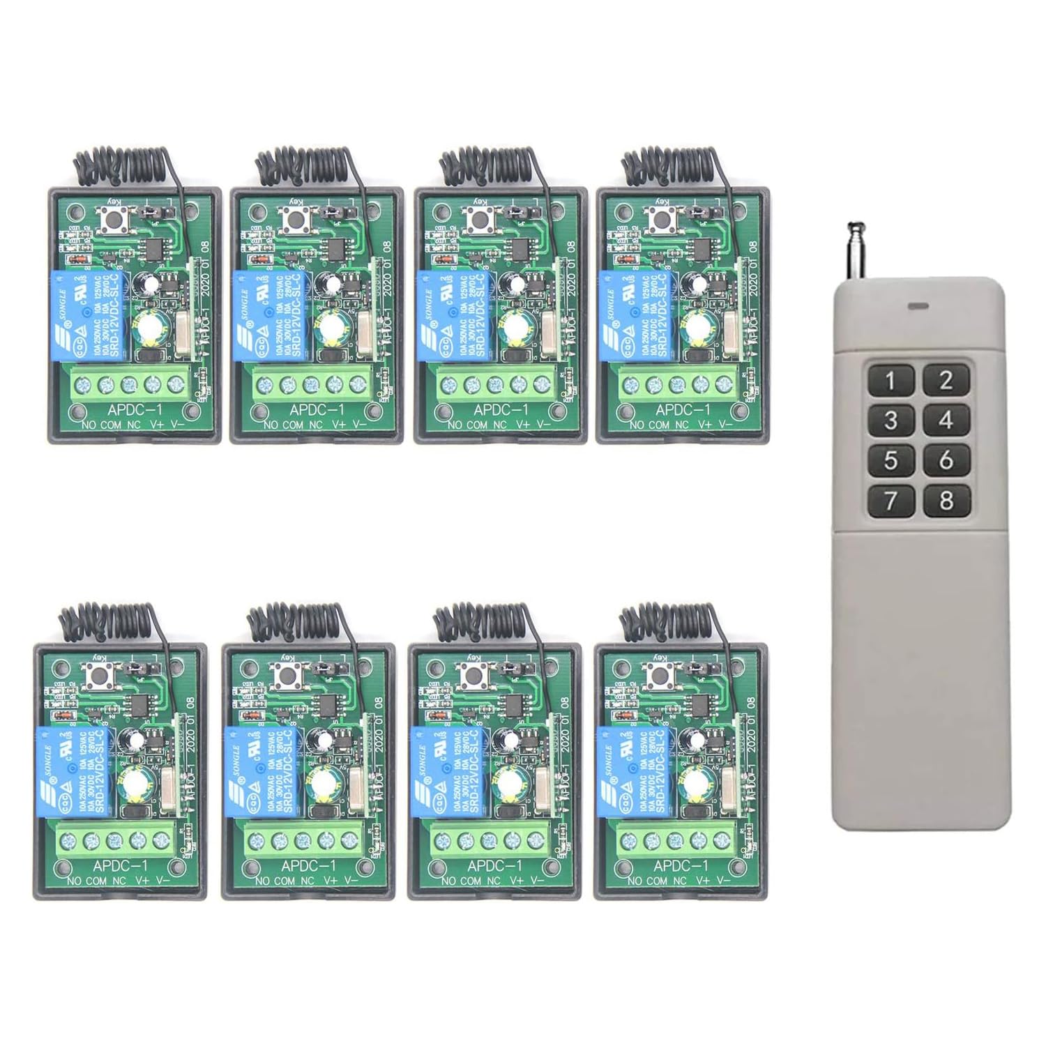 12 V, 24 V, 8 canales, 400 m, 500 m, alcance de larga distancia, RF, mando a distancia, interruptor de luz, receptor, sistema de mando a distancia para garaje, puerta, relé