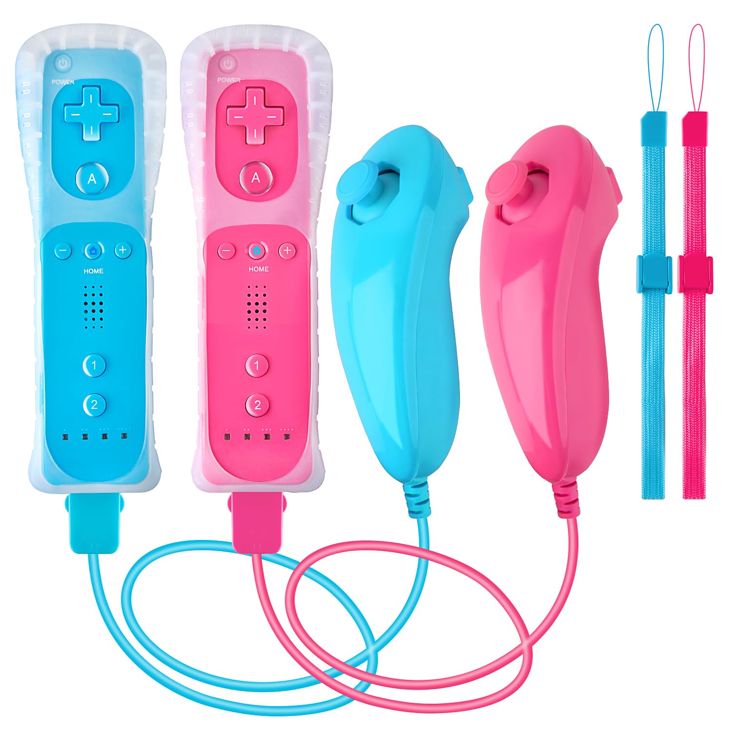 XiQiDianr Wii Remote Controller and Nunchaku Controller,Wii Controller with Nunchuck, Used for Wii/Wii U Console, with Silicone Case and Wrist Strap (Pink+Blue)
