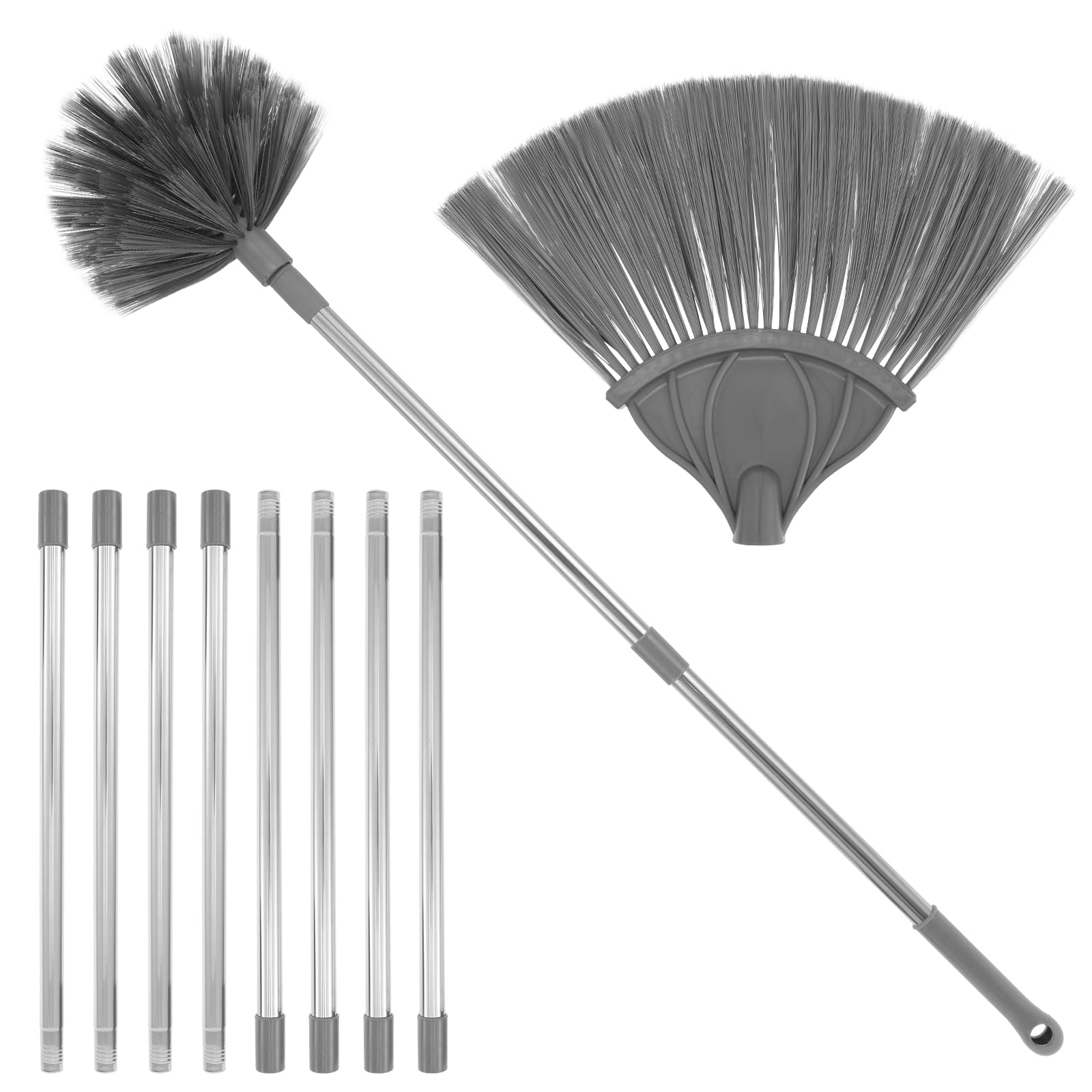 Domed/Fanshaped Cobweb Duster with 4 Meters Telescopic Long Handle, High Reach Extendable Duster Brush Kit for Cleaning Cobwebs Ceilings Fans Furniture Wall Window Car Indoor Corner