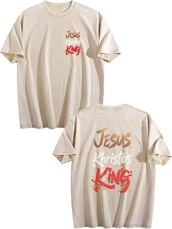 Jesus Khristos King Christian Faith Graphic Oversized Vintage Black T-Shirt for Me