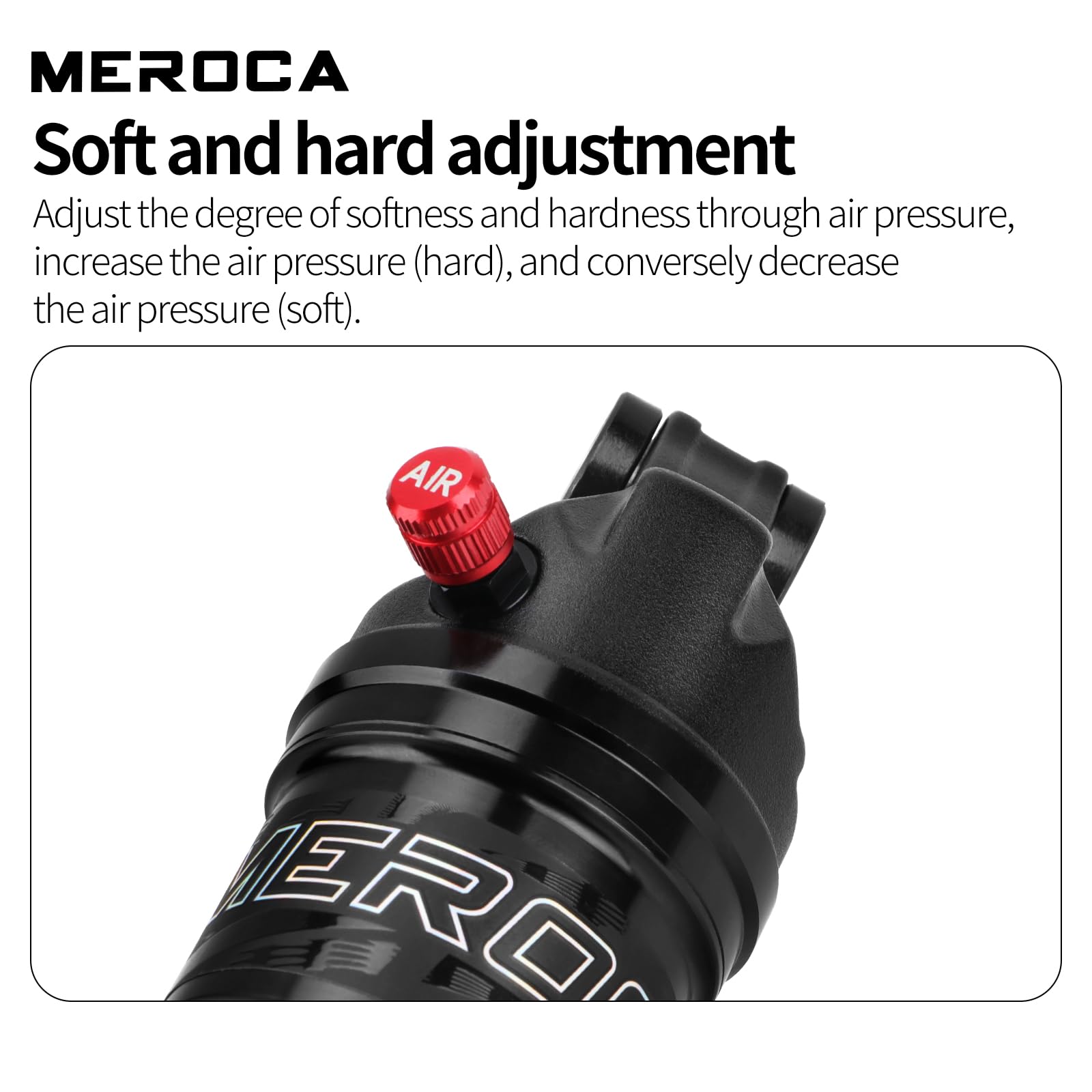 MEROCA Luftdruck Stoßdämpfer Hinten 125/150/165/190mm für MTB Rennrad - Luft Federbein mit Weich/Hart Einstellung, 20-50 mm Hub, 250 PSI, US-Ventil (165mm)