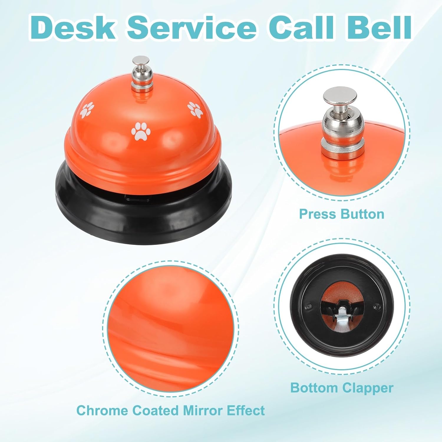 Table Service Doorbell 2.95 Inch Metal Doorbell for Hotel Restaurants Reception Area and Wedding Events Orange