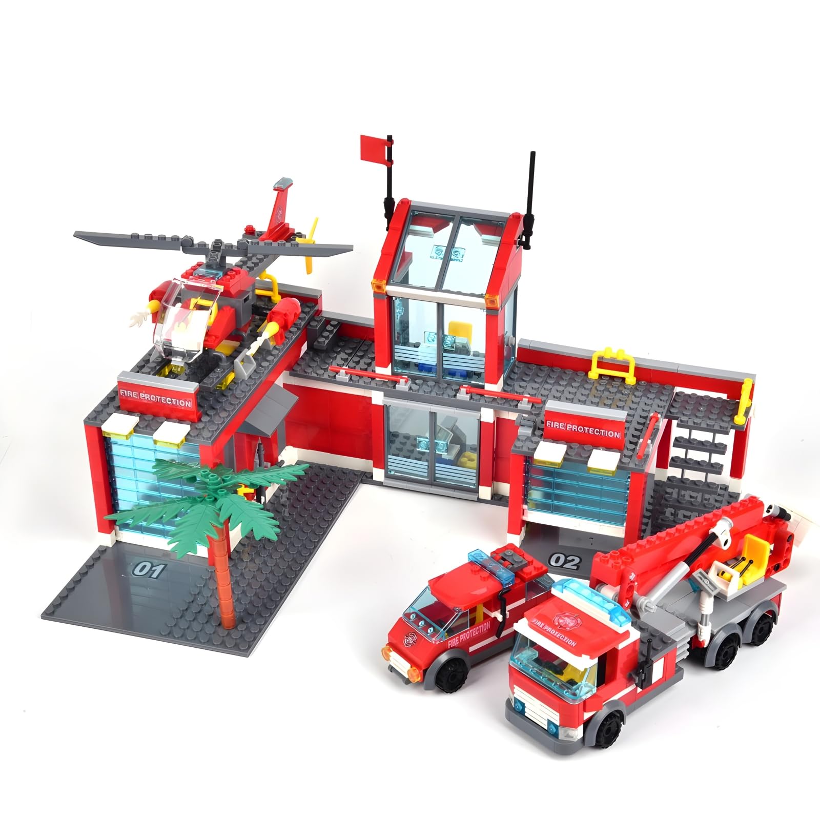 DrmBeyd City Fire Station Building Kits, Including Fire Station, Truck, Helicopter, City Building Blocks Toys with Minifigures, Home Office Decor Gifts for Adults (758 PCS)