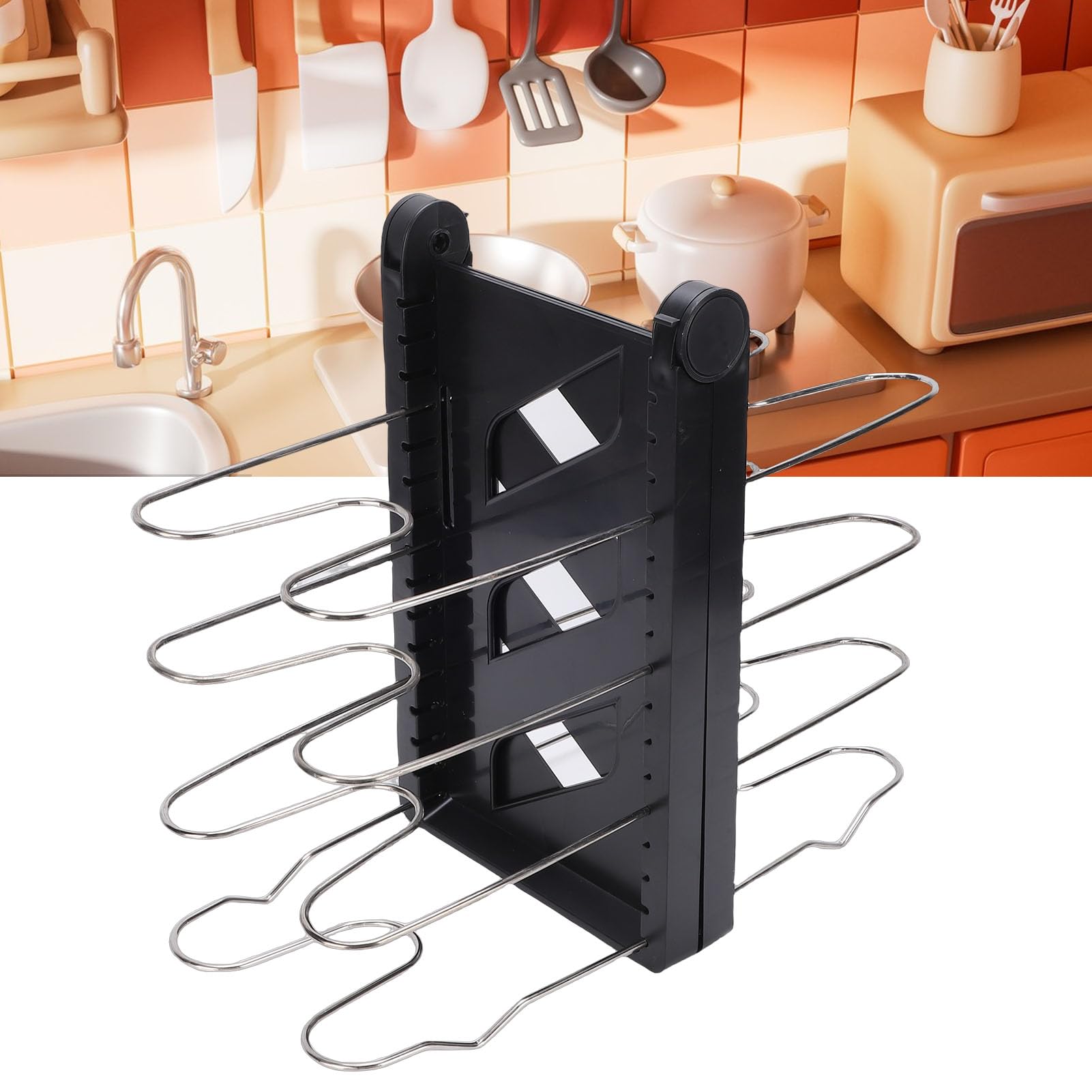 Organizador de Ollas y Sartenes Expandible, Soporte Multifuncional Duradero para Sartenes y Tapas para Espacios de Cocina Pequeños Grandes (BLACK)