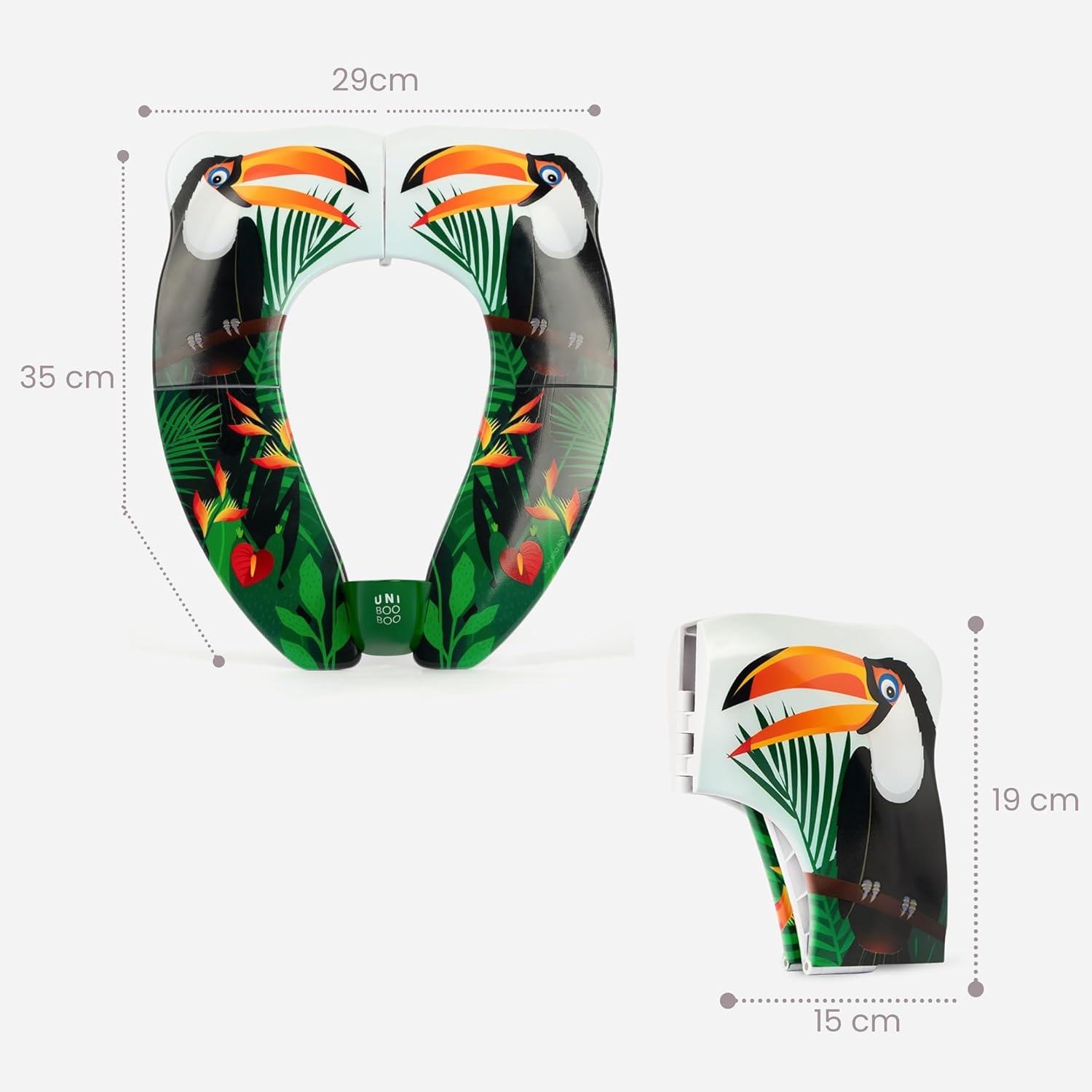 Travel Potty Seat - Portable and Foldable Toddler Kids Toilet Training Seat for All Toilets - with Splash Guard and Rubber Pads - Free Kids Travel Bag for Boys and Girls (Toucan)