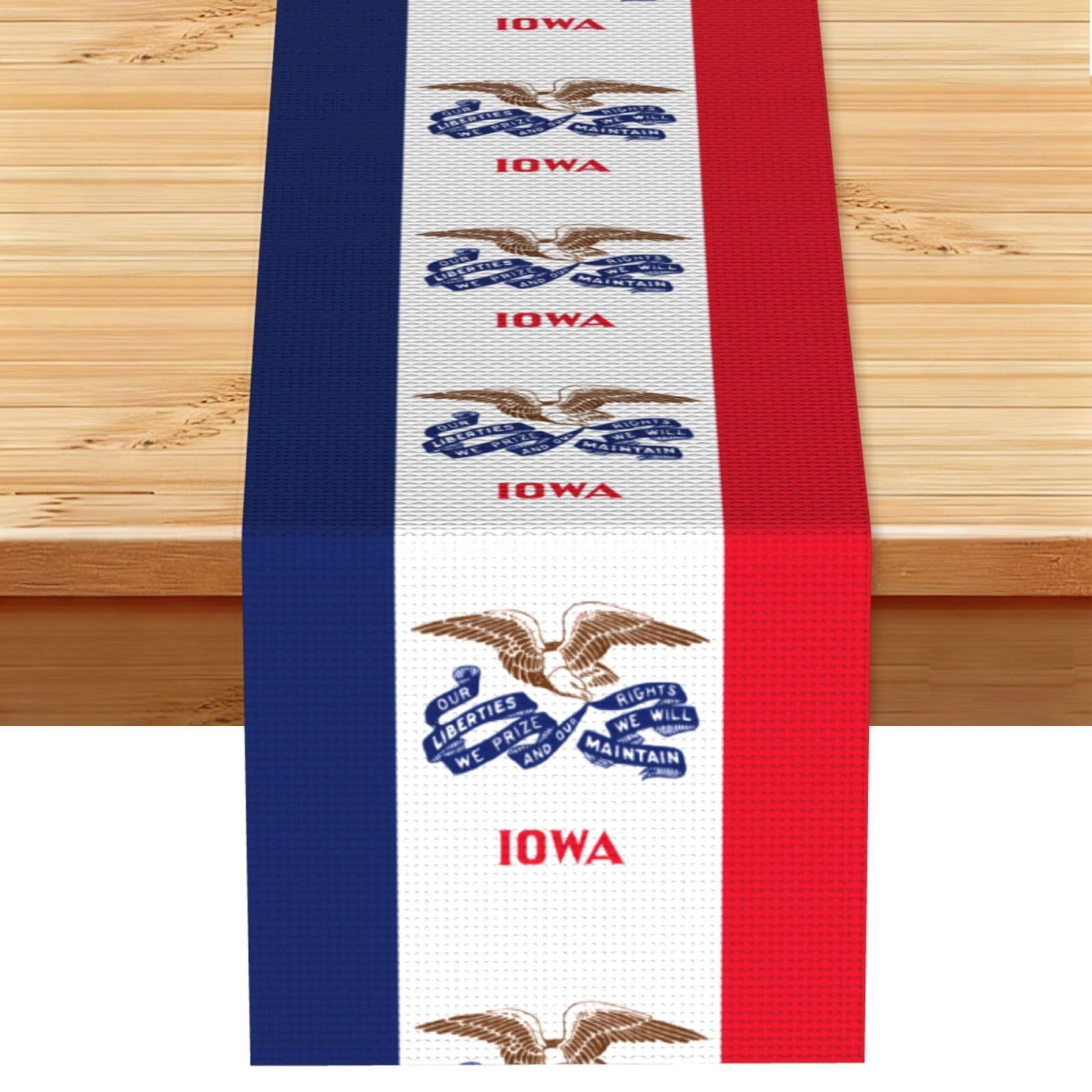 Iowa state flag Linen Look Table Runner 13x72-Wrinkle Resistant Farmhouse Style for Dining Table Decor