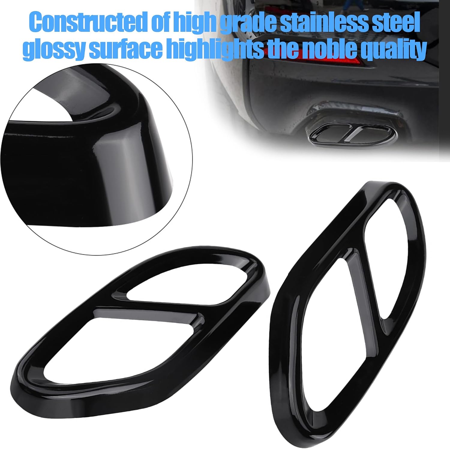Exhaust Tail Muffler Tip for Mercedes Benz C Class W205, 304 Stainless Steel Rear Bumper Pipe Cover, Bright Black Tailpipe Decorative Cover for A B C E CLA GLC GLE GLS Class W212 W213 X253 (Black)