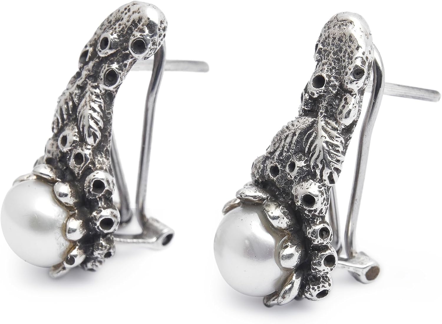 NOVICA Artisan Handmade Pearl Drop Earrings Silver Sterling White Indonesia Birthstone Sea Life [0.8 in L x 0.7 in W] ' Coral Reef'