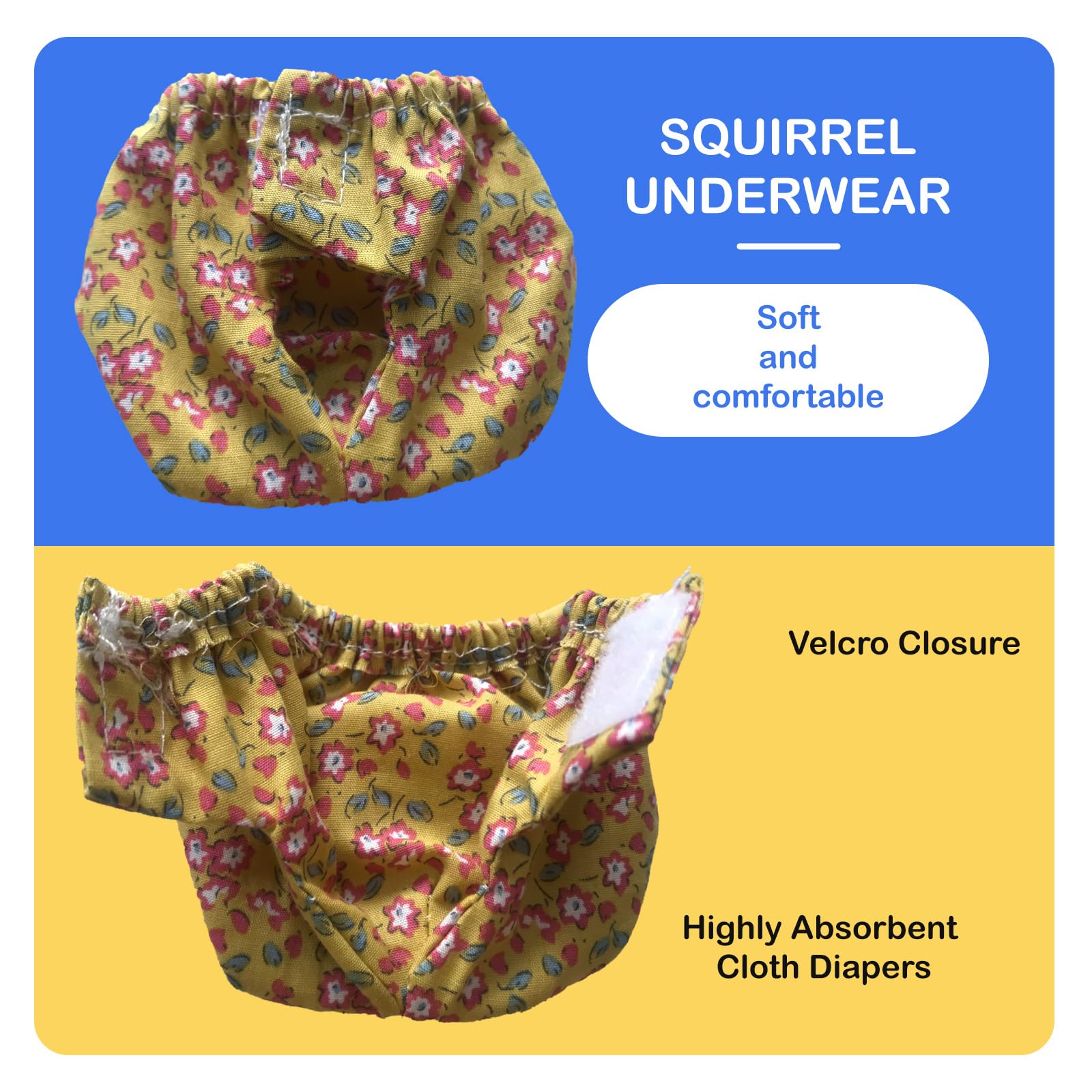 2PCS Small Pet Diapers,Adjustable Sugar Glider Diapers Climbing Diapers,Washable,Specially Designed for Use on Pet Squirrels Small Medium Guinea Pig. (Floral - Image 3
