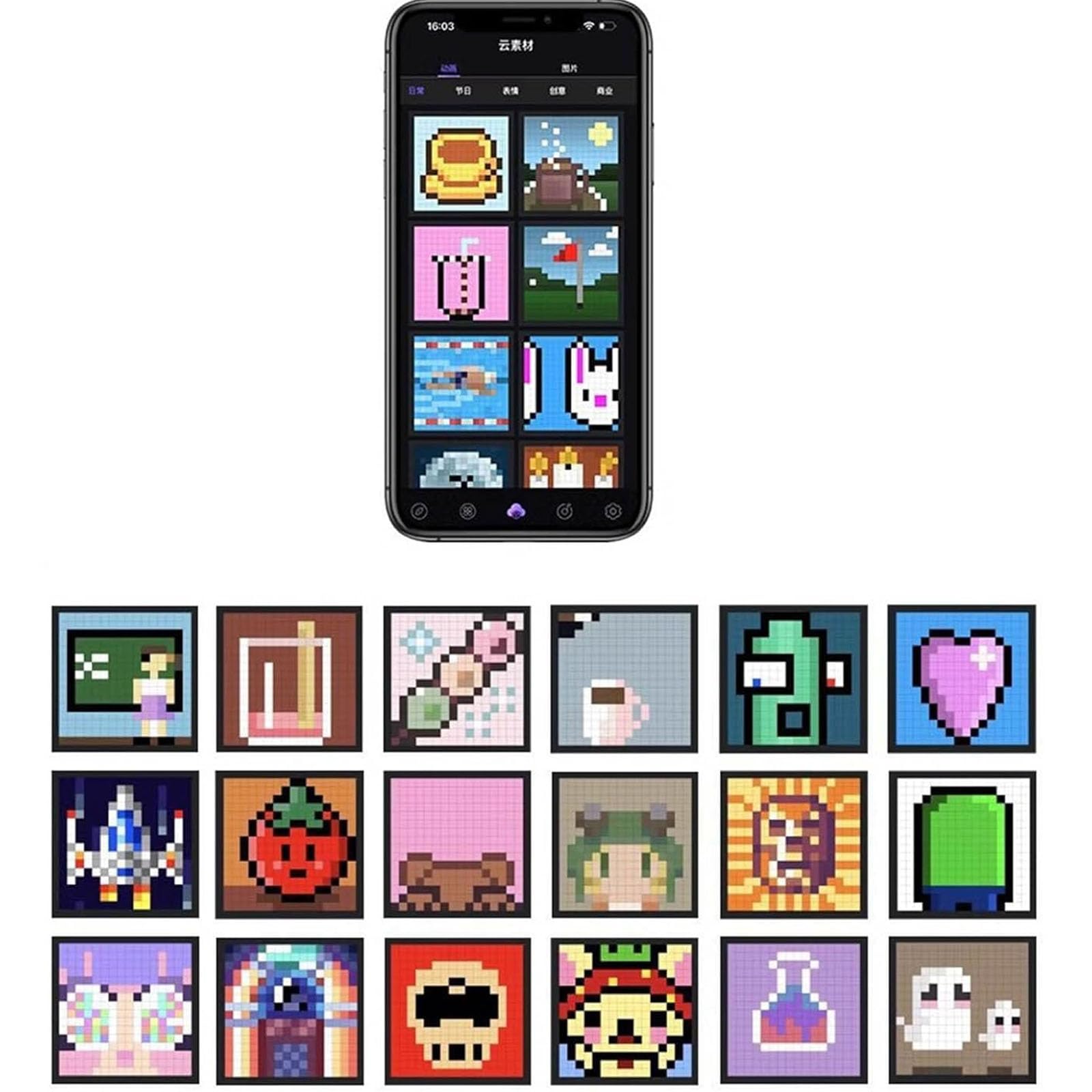Pixel Art Display, 16 * 16/32 * 32 Relojes de Día con Calendario Digital con Pantalla Grande, Reloj Inteligente LED Preciso con Recordatorio de Eventos, Fecha, Graffiti y Brillo Ajustable 32 * 32