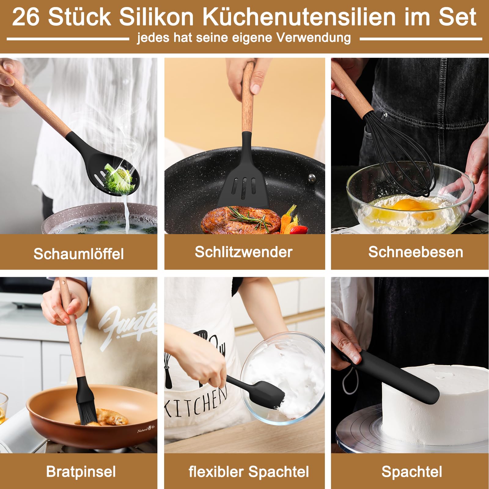 Set di utensili da cucina in Silicone resistente al calore pentole