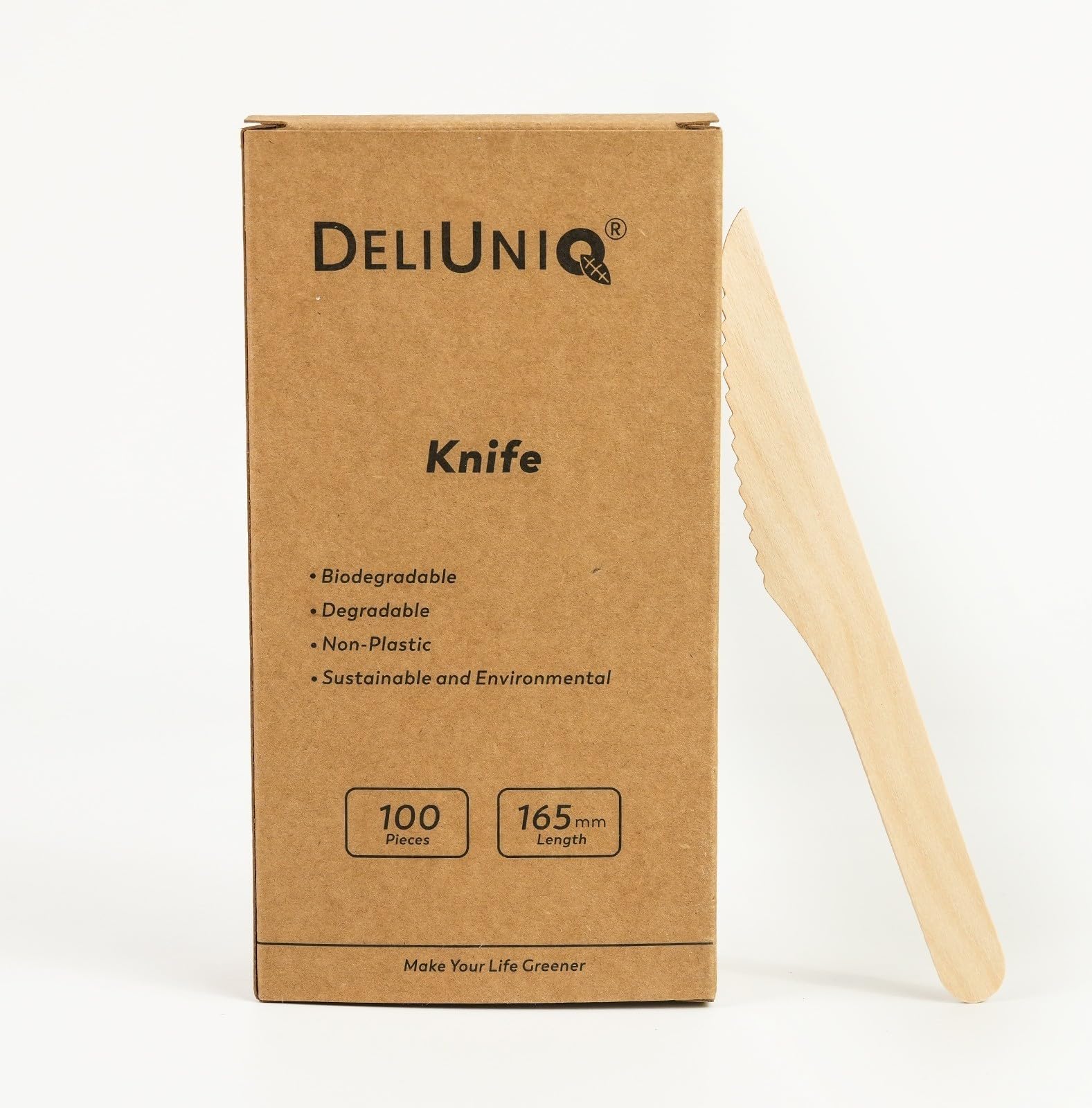 Einwegbesteck, 100 Holzmesser- umweltfreundliches nachhaltiges Besteck aus Birkenholz, Biologisch abbaubar, lebensmittelecht, Länge 165mm