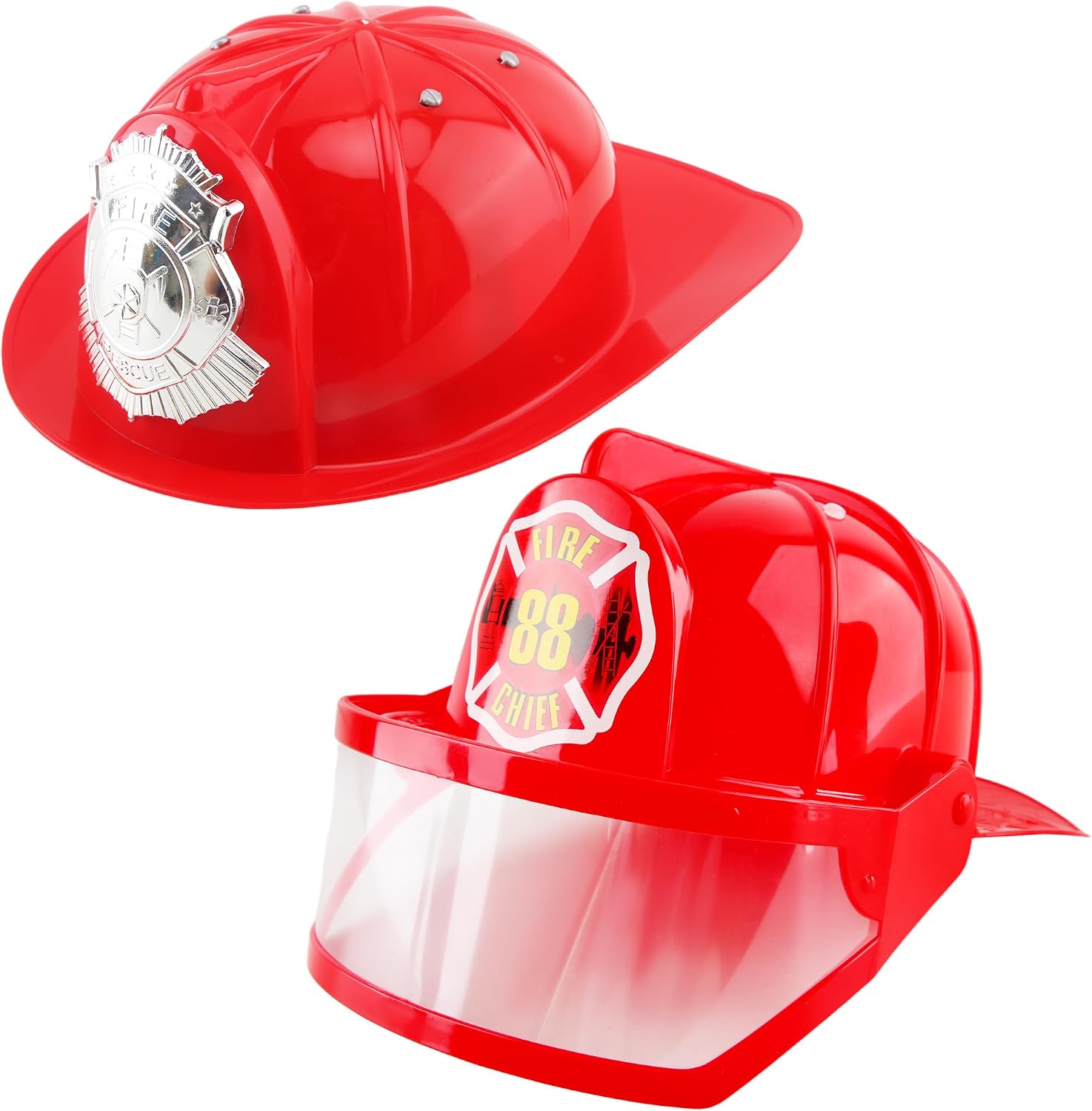 2 Pcs Kids Fire Hat Red Firefighter Hat Plastic Fireman Helmet Costume Accessory for Firefighter Cosplay Dress Up Party Favors