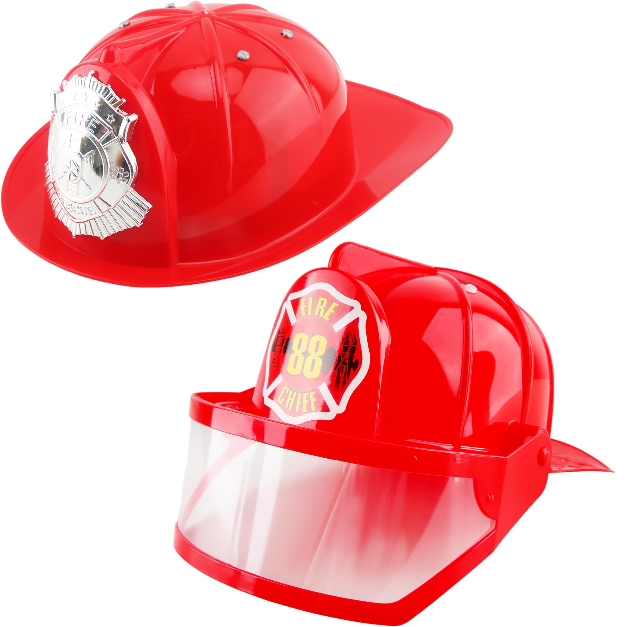 2 Pcs Kids Fire Hat Red Firefighter Hat Plastic Fireman Helmet Costume Accessory for Firefighter Cosplay Dress Up Party Favors
