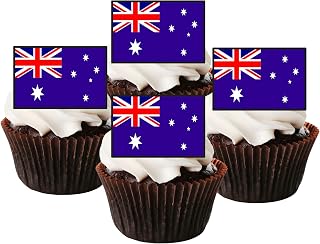 24 Australian Flag Edible Cupcake Toppers, Australia Edible Cake Decorations, Patriotic Decor, International Flags of the World Cake Toppers, Cricket and Olympic Decorations, Eurovision Party