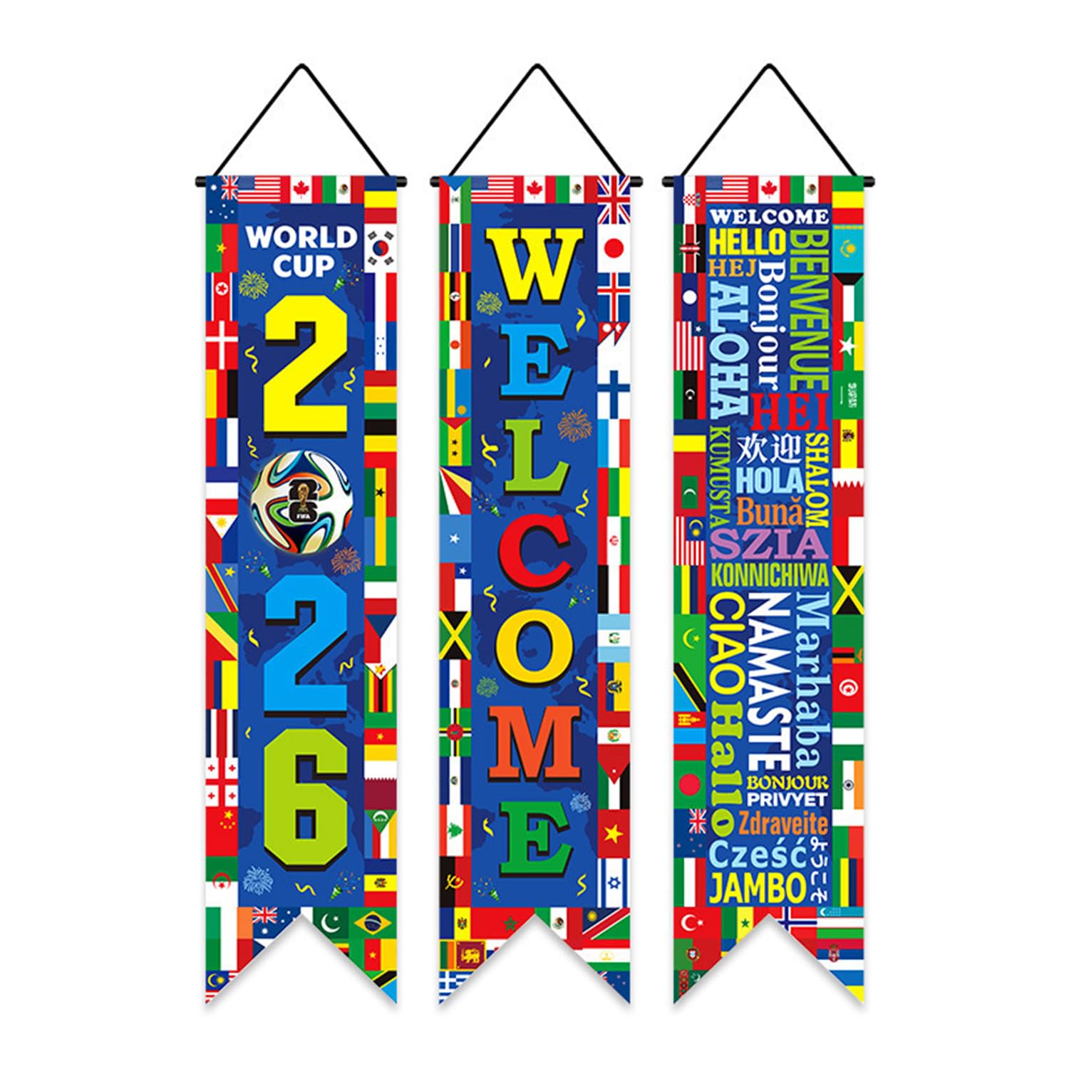 3pcs Door Banner for World Cup 2026, Soccer Tournament Hanging Porch Door Banner, Soccer Party Decorations for Sport Events, Sports Club, Bar Classroom Wall Door