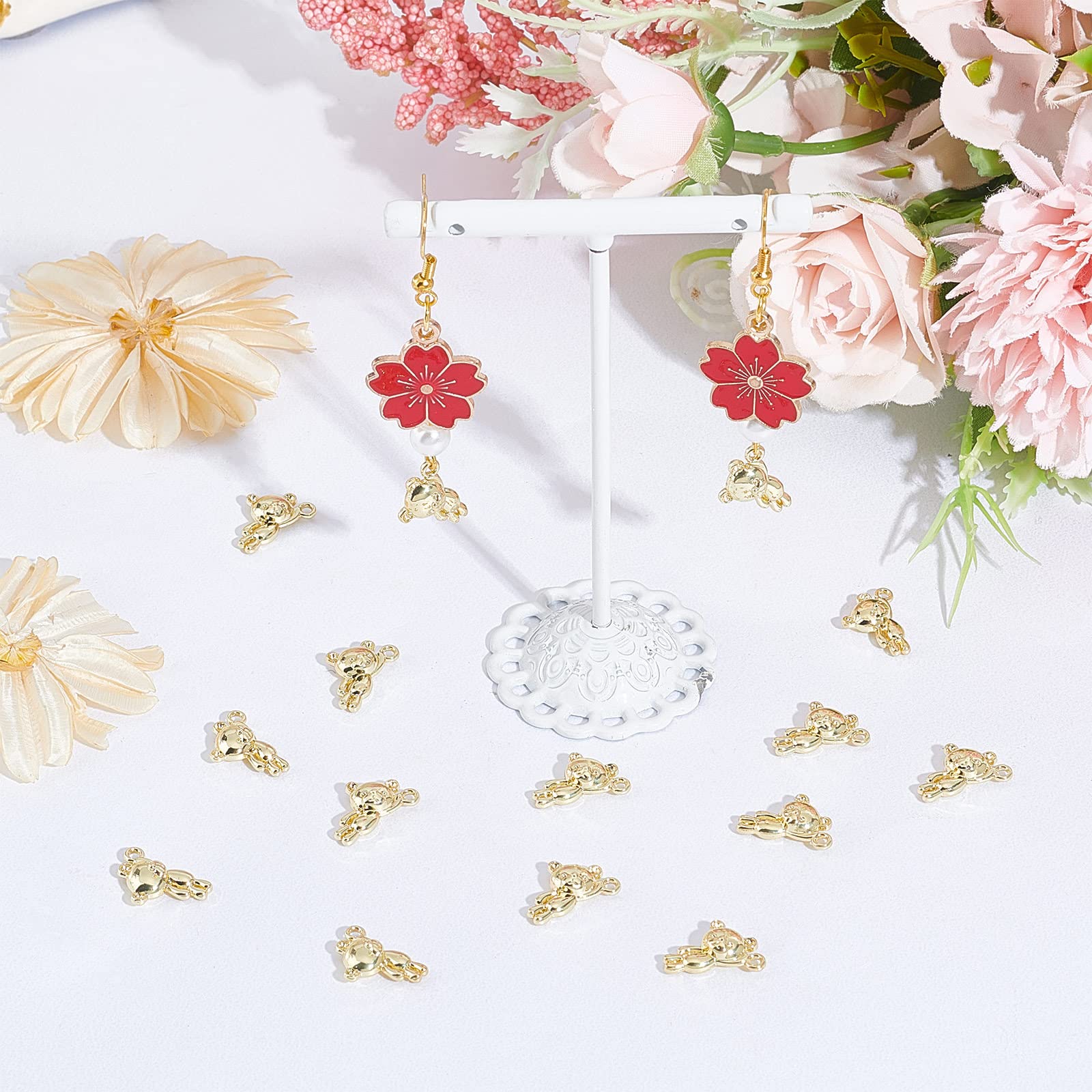 SUNNYCLUE 1 Box 48pcs Bear Charms Gold Cartoon Bear Dangle Charm for Jewellery Making DIY Craft Accessories - Image 4