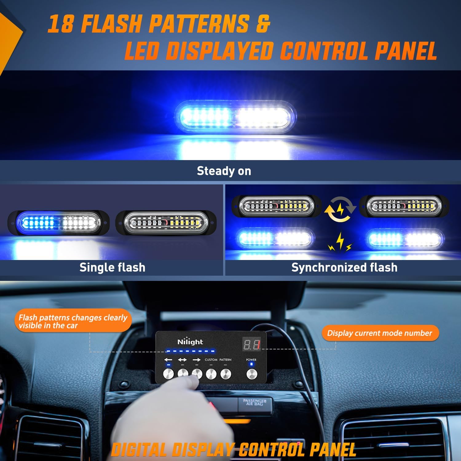 Nilight 8PCS Led Strobe Lights with Controller 12V 24V Sync Blue White image 2