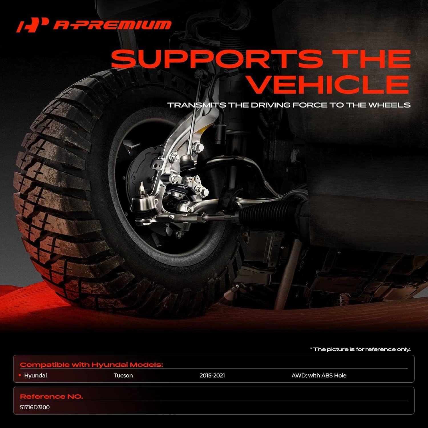 A-Premium Front Right Suspension Steering Knuckle Compatible with Hyundai Tucson 2015-2021, AWD, with ABS Hole, Passenger Side