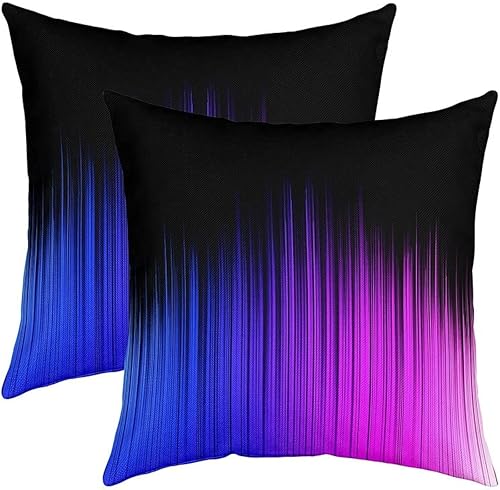 Miniatura 2 de jejeloiu Juego de 2 fundas de almohada geométricas abstractas degradadas, fundas de cojín a rayas azules, negras y rojas para decoración del hogar,