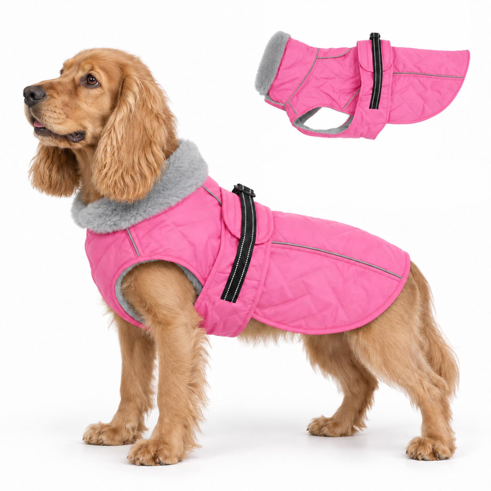 Waterproof Winter Dog Coat, Warm Fleece Dog Jacket with Reflective Trim
