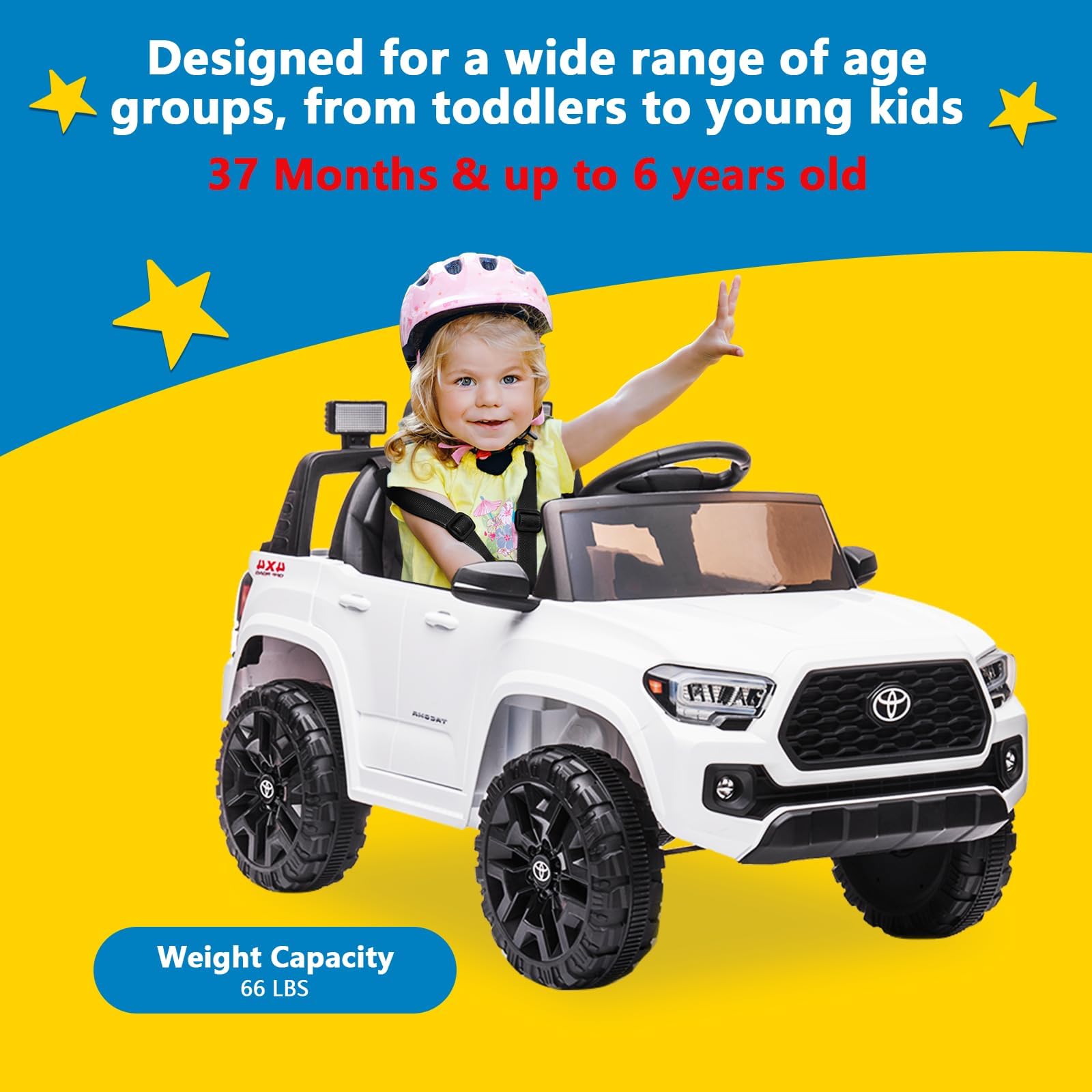 Lizenziertes Toyota 12V Kinder Elektroauto – Mit Fernbedienung, Sicherheitsgurt, sanftem Start, LED-Beleuchtung, Federung – Elektrisches Kinderfahrzeug ab 3 Jahre – Farbe: Weiß