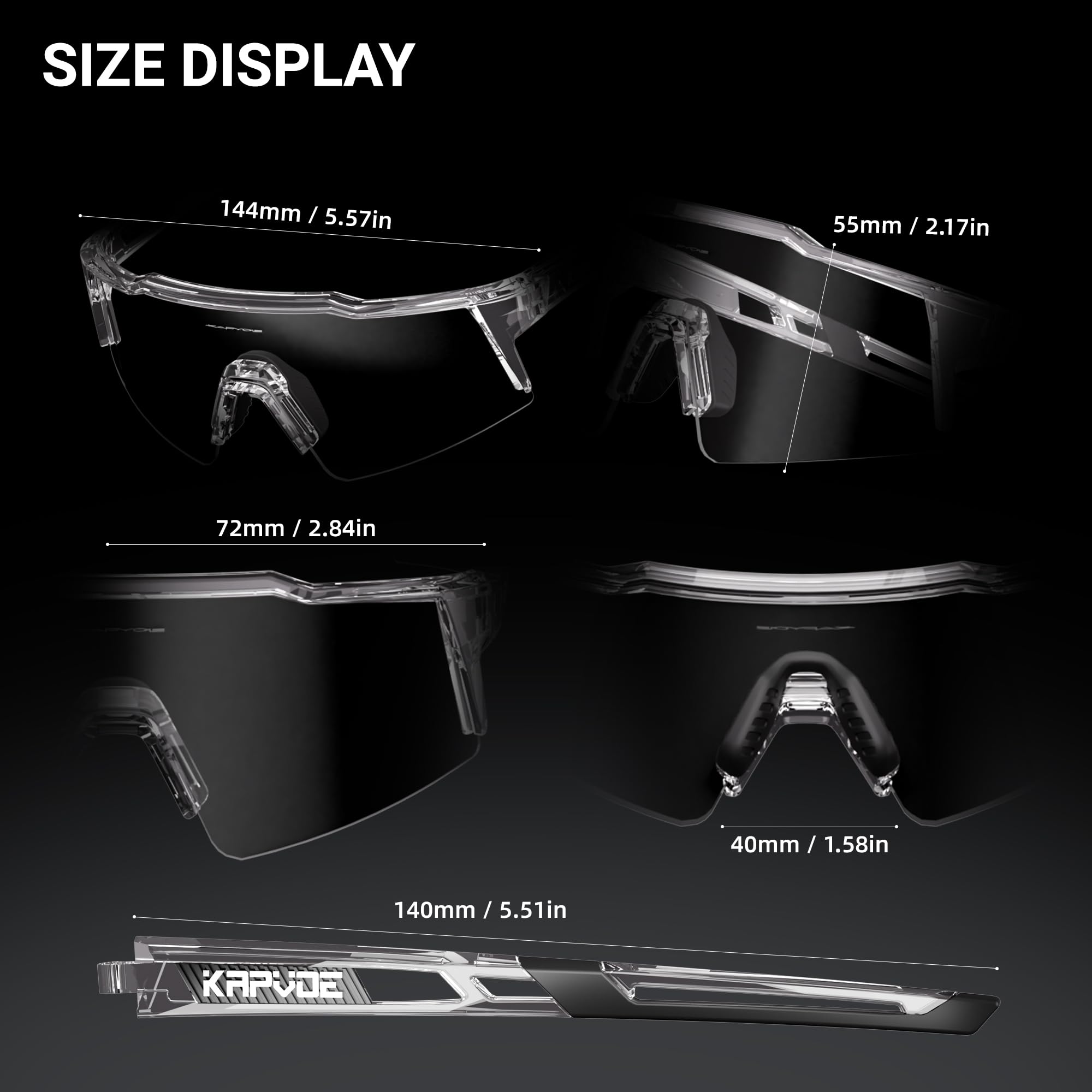 KAPVOE Fotochromatyczne okulary rowerowe z oprawką TR90, dla mężczyzn, kobiet, chłopców, dziewcząt, przezroczyste, sportowe okulary przeciwsłoneczne