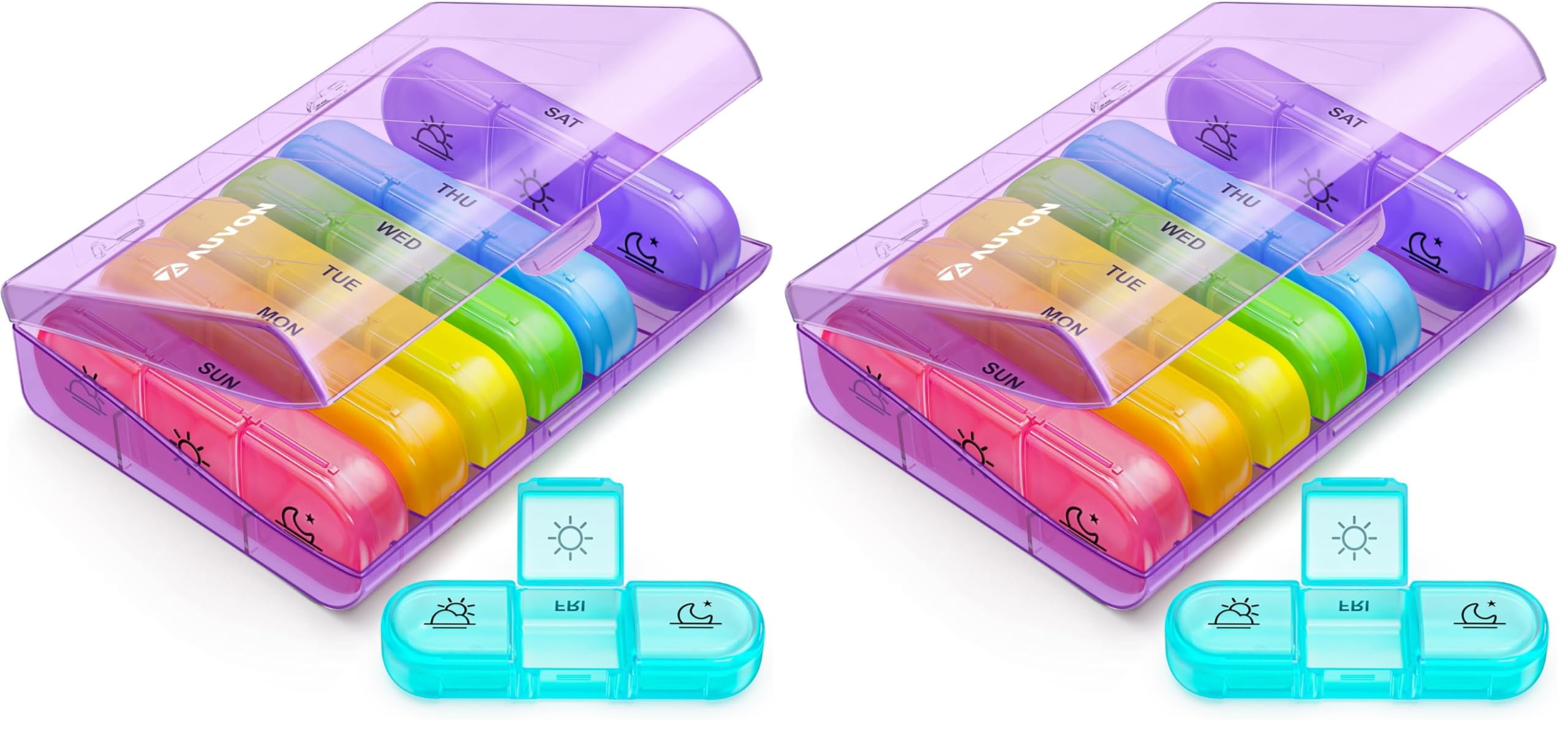 AUVON Weekly Pill Organizer 3 Times a Day, Large 7 Day Pill Box 3 Times a Day with Separate Container, Portable Pill Case for Medication, Vitamins, Fish Oil and Supplements (Pack of 2)