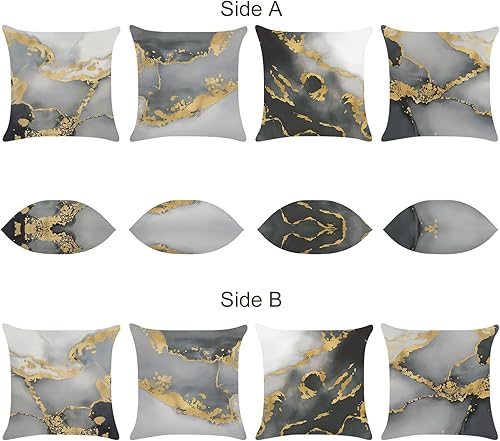 Miniatura 2 de Bonhause Juego de 4 fundas de almohada de mármol gris de 18 x 18 pulgadas, arte abstracto, modernas, decorativas, fundas de almohada de terciopelo