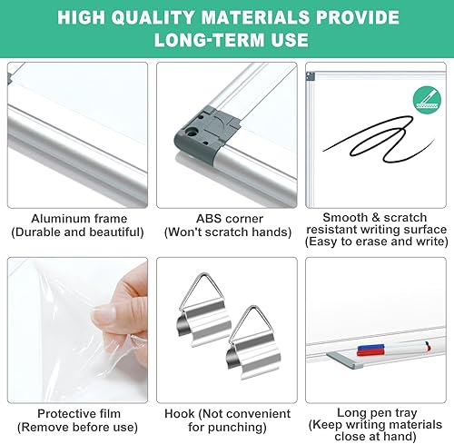 Miniatura 2 de H-Qprobd Pizarra blanca de borrado en seco para pared de 5 x 3 pies, pizarra blanca magnética de aluminio de 60 x 36 pulgadas, pizarra blanca grande