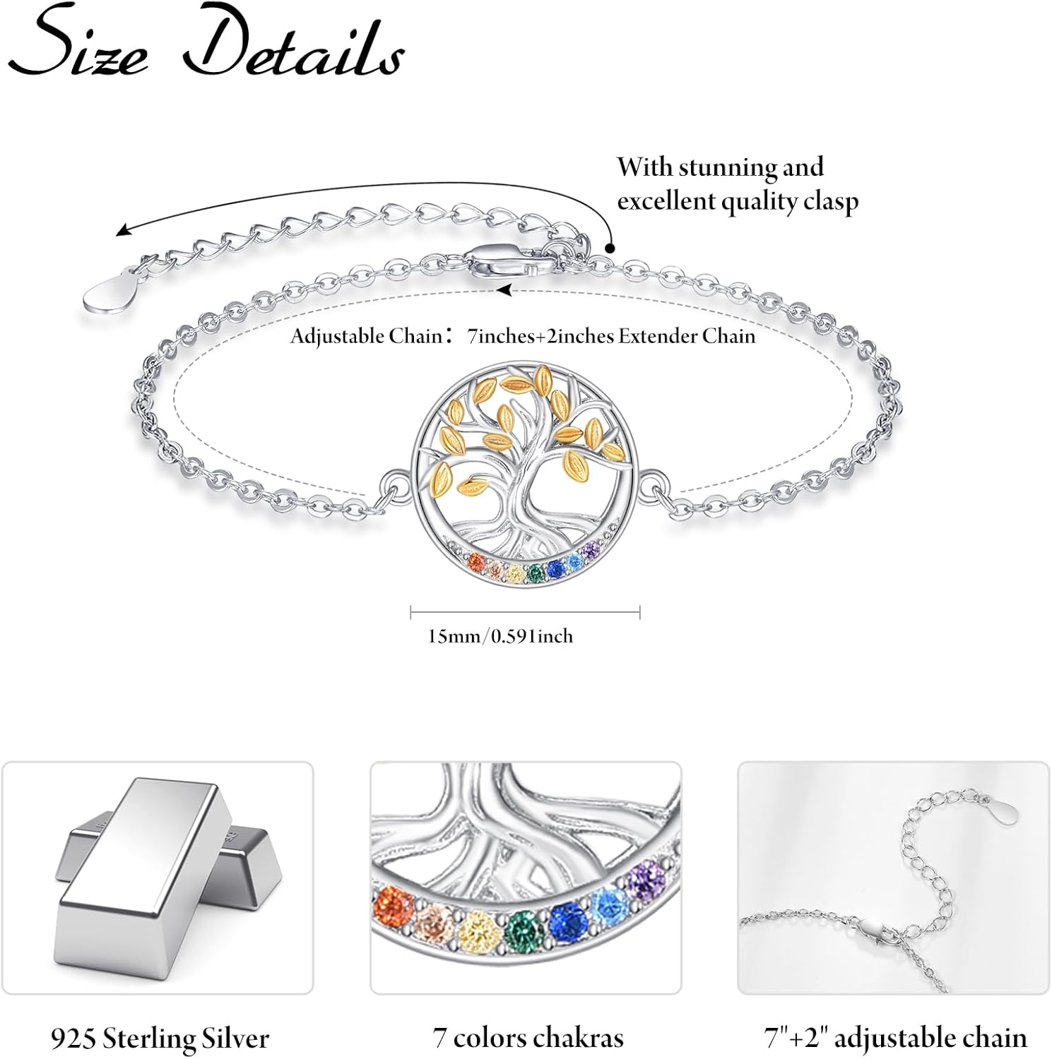 Dreamboat Sterling Silver Tree of Life Bracelet for Women 7 Chakra Bracelet Adjustable Bracelet Spiritual Tree Jewelry Gifts - Image 4