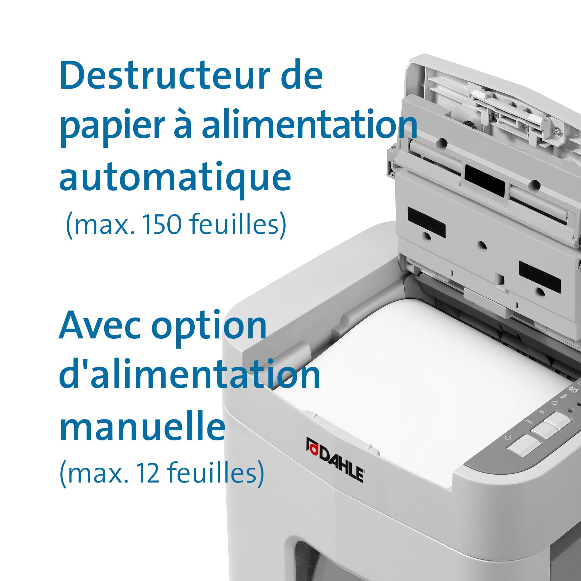Dahle ShredMATIC 150 niszczarka dokumentów z funkcją Autofeed (150 arkuszy, cięcie cząstek P-4, pojemnik na odpady 24 l, nie wymaga konserwacji), szara