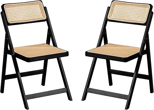 Juego de 2 sillas plegables de ratán, sillas de comedor modernas de mediados de siglo, sillas de bambú al aire libre para dormitorio, sala de estar,