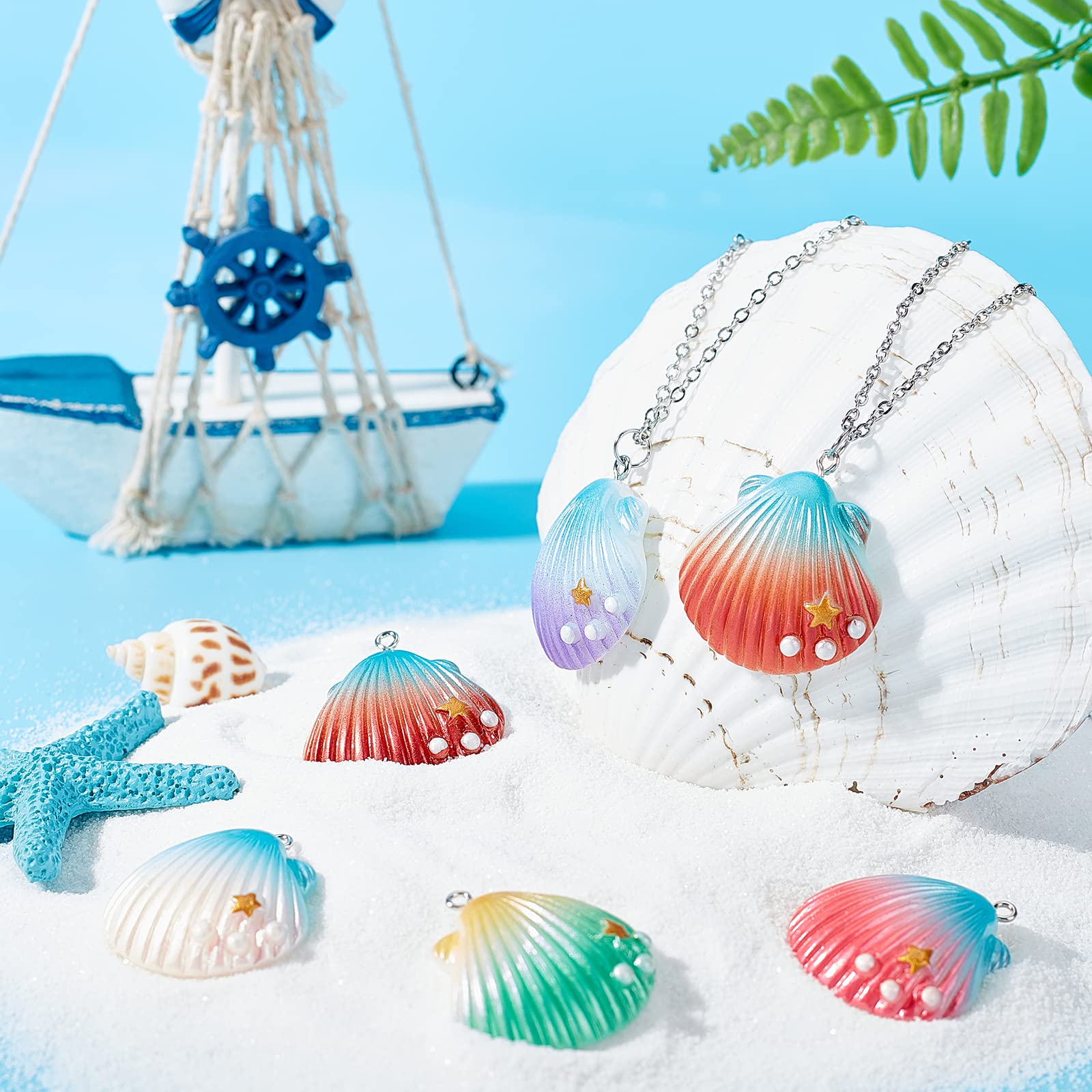 Amazon | SUNNYCLUE 12個6色 貝殻 チャーム レジン ペンダント シェル 