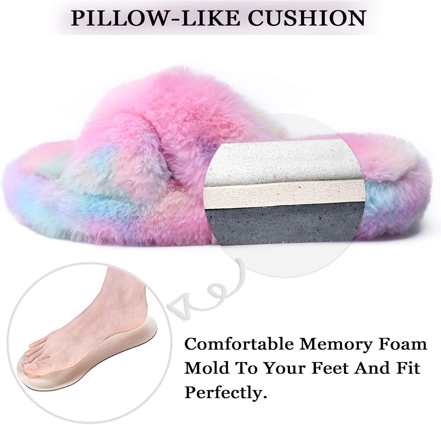 DL Fluffy Womens House Slippers Cross Band Open Toe, Soft Plush Fleece Bedroom Slippers Women Memory Foam, Comfy Fuzzy Slip On Non-Slip Womens Slippers Indoor Leopard Size - Image 4