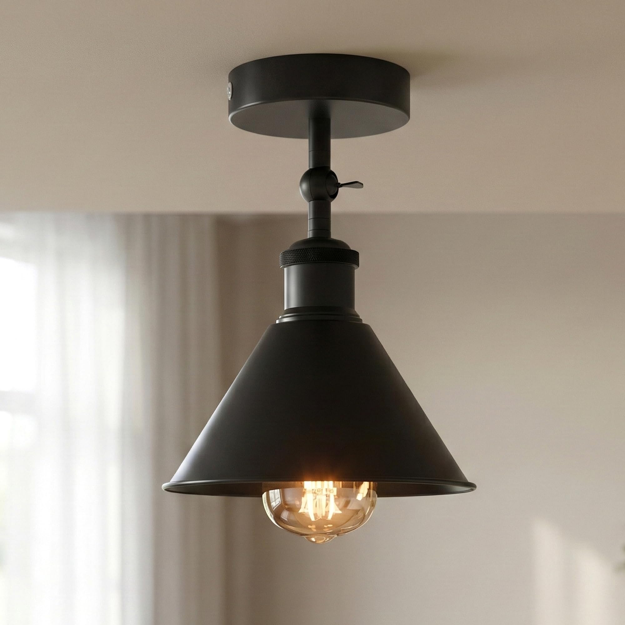 DC VOLTAGE Vintage Style Semi Flush Mount 180 Degree Adjustable E27 Base with Bulb Socket Vintage Style Unique Cone Shape Ceiling Mount Lighting โ image 1