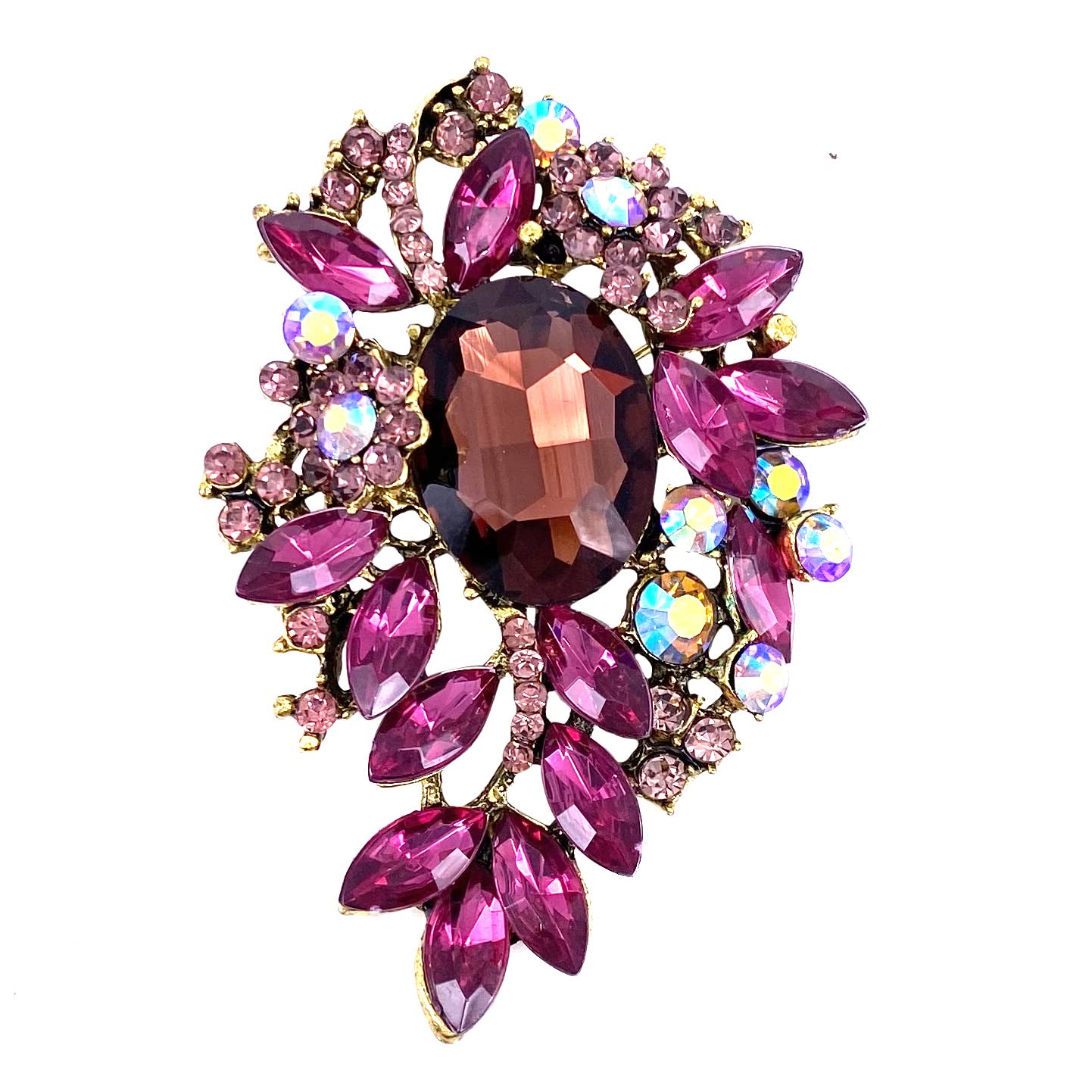 LAXPICOL Vintage Sparkly Austrian Crystal Flower Leaf Bouquet Clusters Big Large Brooch Pin for Women Gold Tone